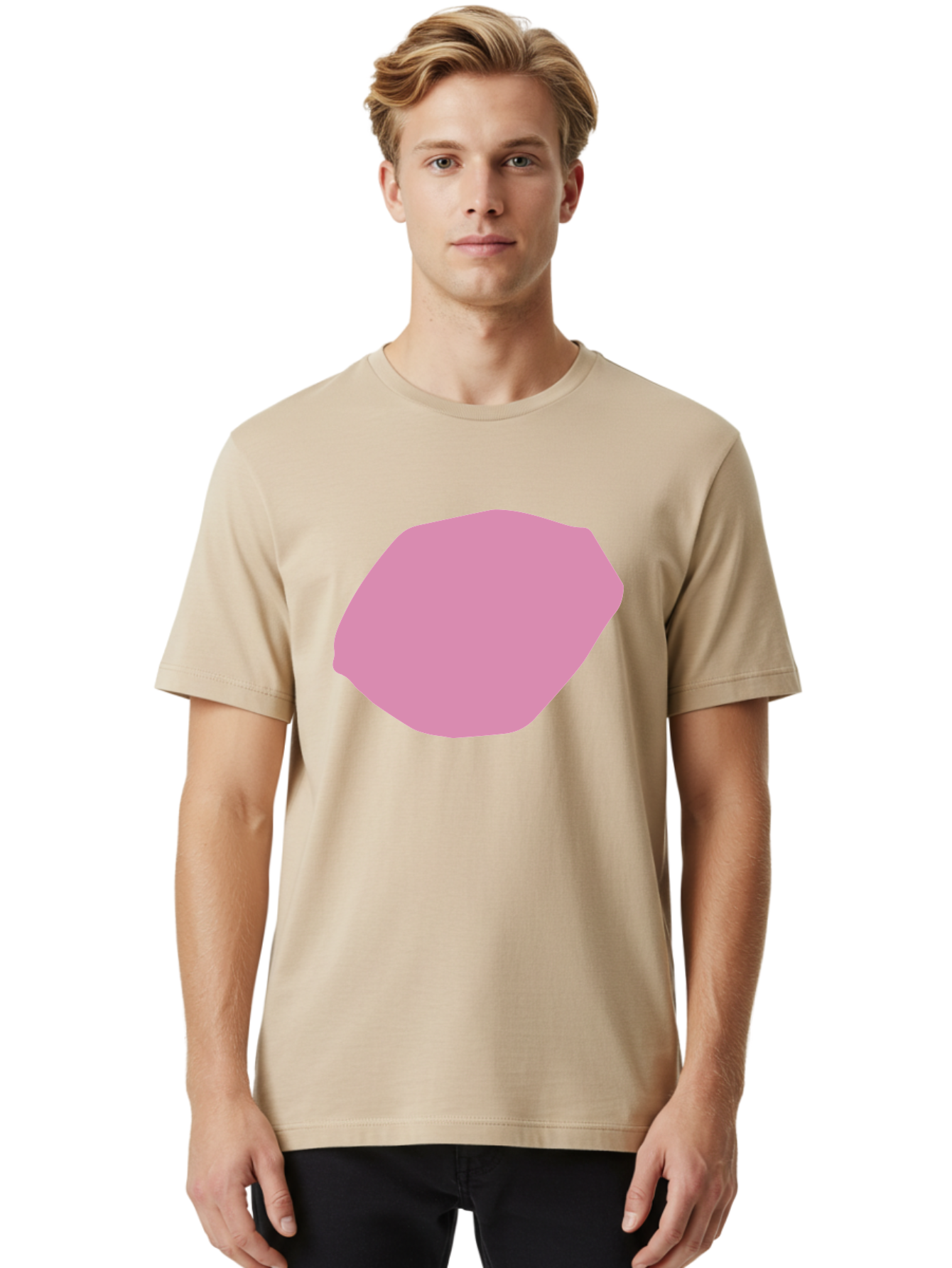 Pink-Shape-1 Men'S Graphic Tee, 100% Cotton, Comfortable Casual Summer Wear, Machine Washable, Pink Abstract Shape, Geometric Form, Pastel Color, Modern Design, Simple Composition, Artistic Element, Digital Art Aab628