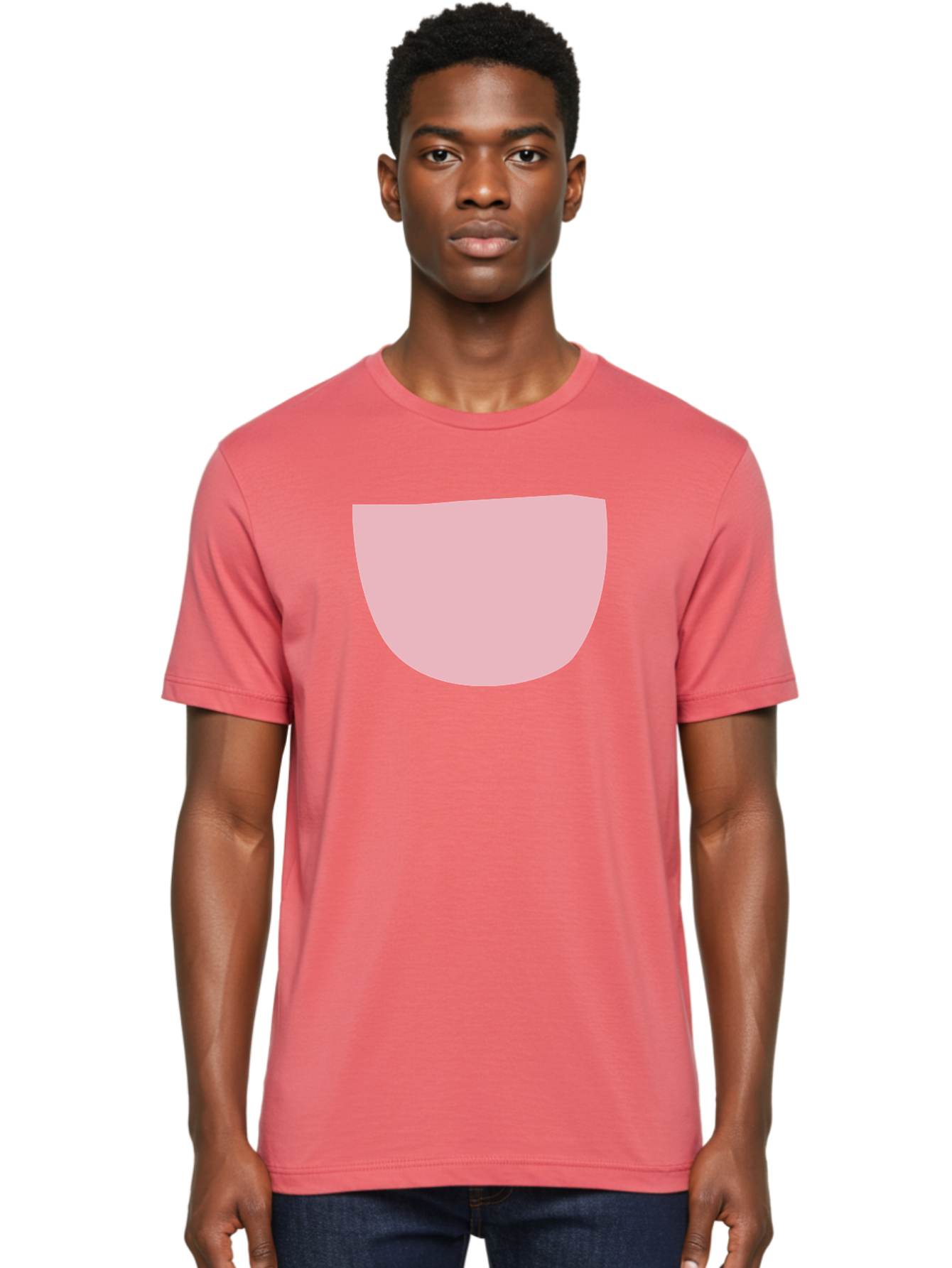 Pink-Shape Men'S Graphic Tee, 100% Cotton, Comfortable Casual Summer Wear, Machine Washable, Pink Semi-Circle, Abstract Shape, Geometric Form, Minimalist Design, Simple Graphic, Pastel Color, Digital Art Aab629