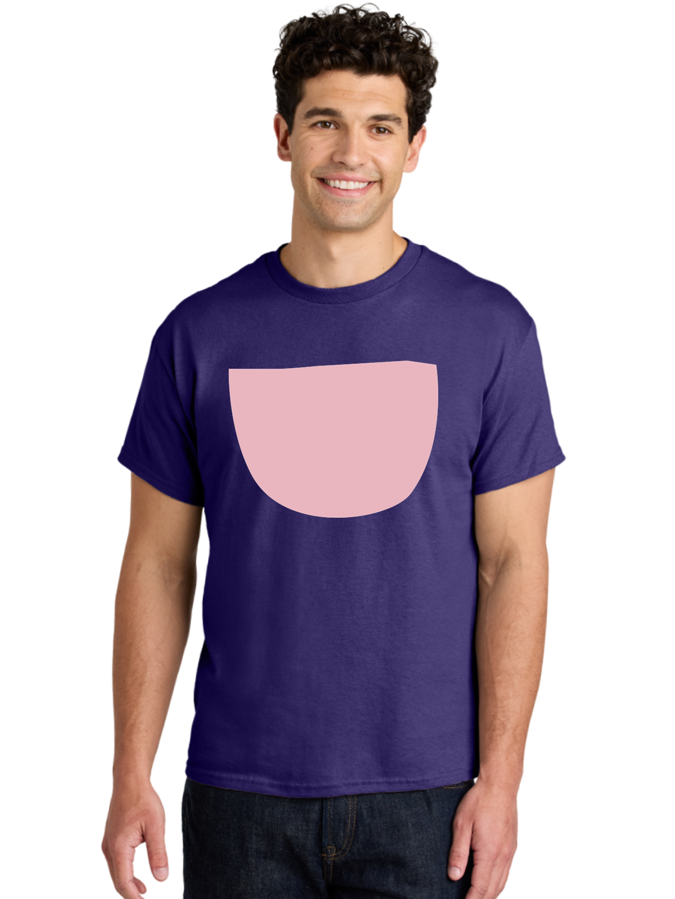 Pink-Shape Men'S Graphic Tee, 100% Cotton, Comfortable Casual Summer Wear, Machine Washable, Pink Semi-Circle, Abstract Shape, Geometric Form, Minimalist Design, Simple Graphic, Pastel Color, Digital Art Aab629