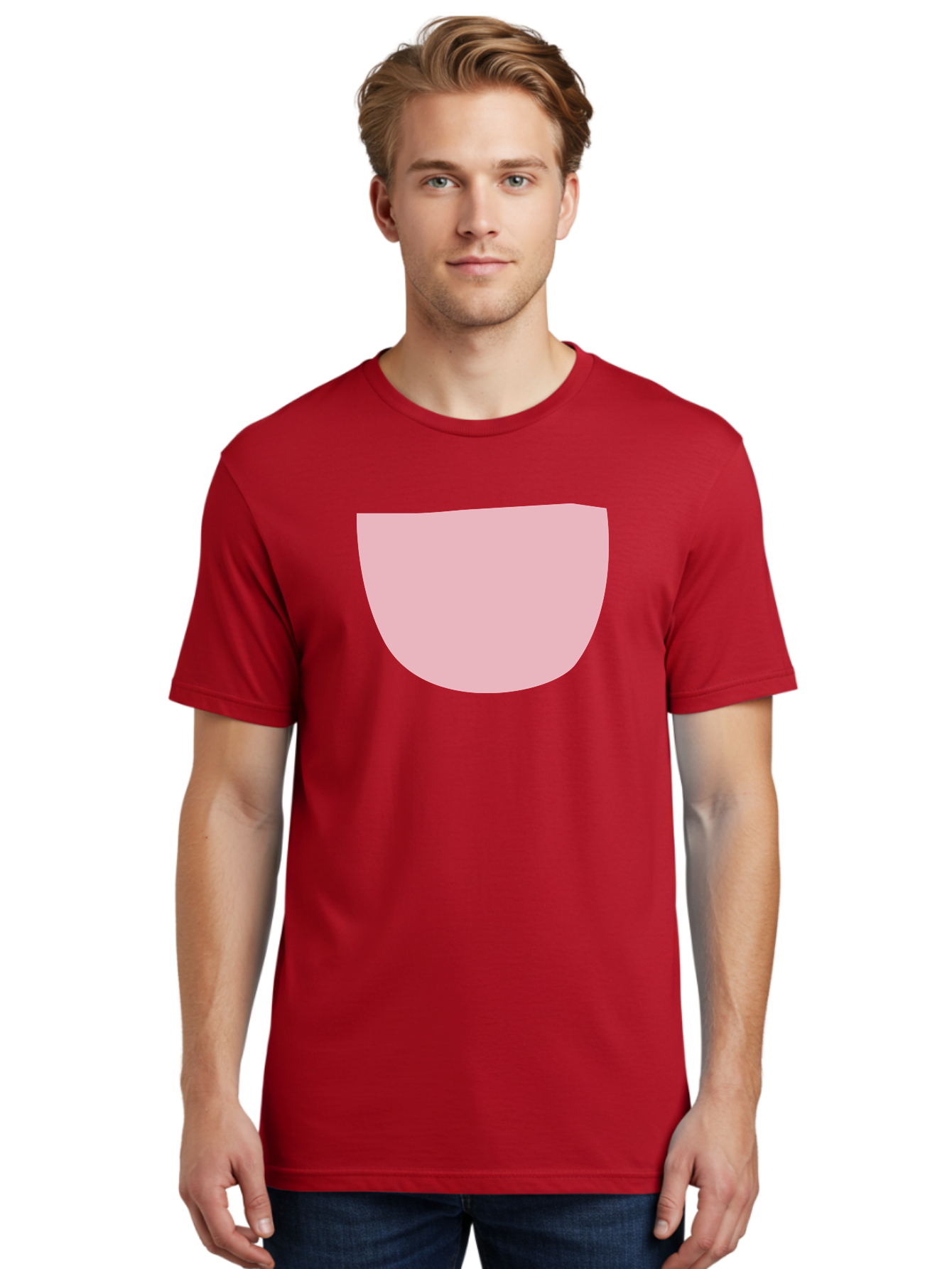 Pink-Shape Men'S Graphic Tee, 100% Cotton, Comfortable Casual Summer Wear, Machine Washable, Pink Semi-Circle, Abstract Shape, Geometric Form, Minimalist Design, Simple Graphic, Pastel Color, Digital Art Aab629