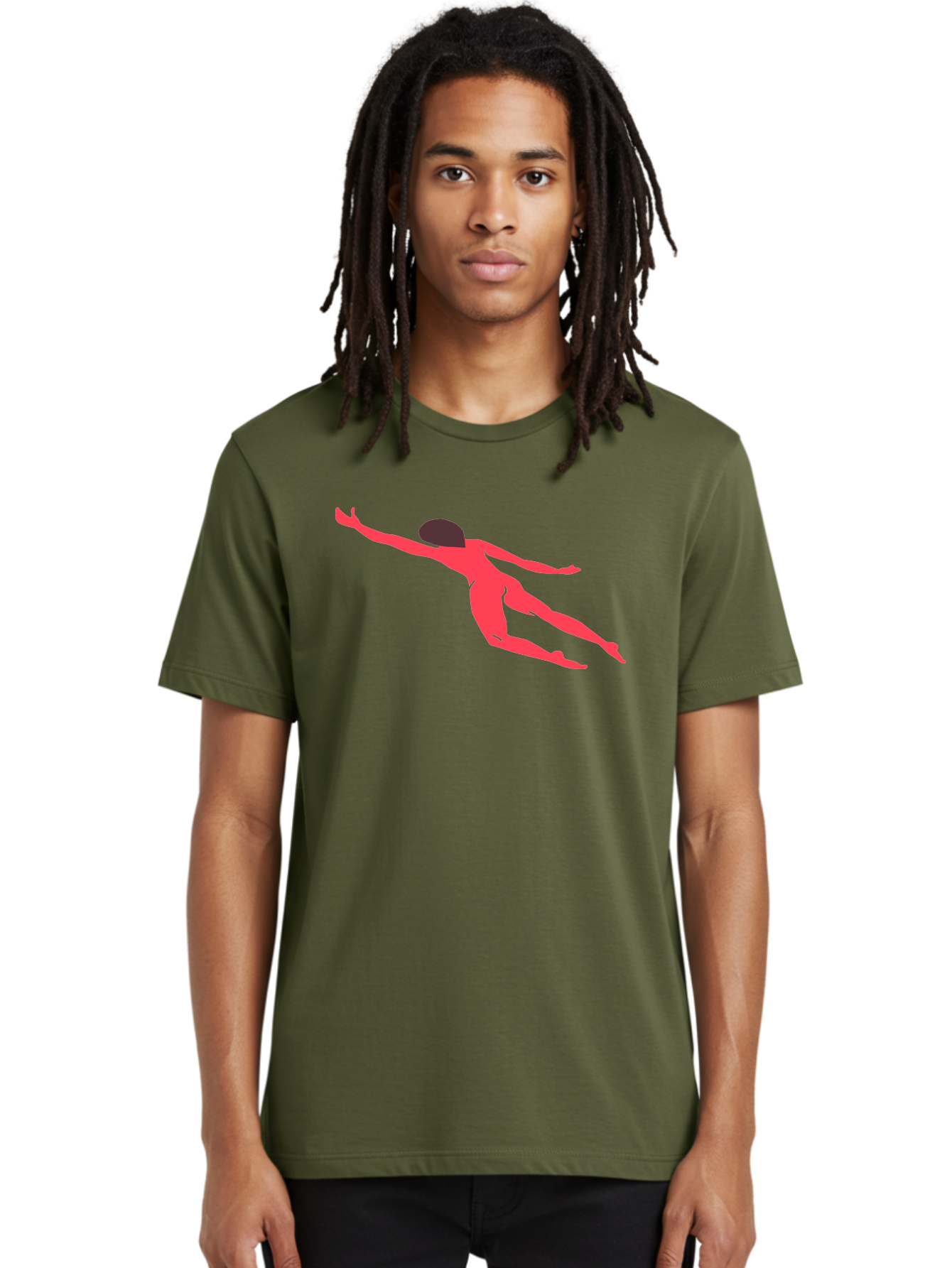 Pink-Silhouette Men'S Graphic Tee, 100% Cotton, Comfortable Casual Summer Wear, Machine Washable, Swimming Motion, Aquatic Activity, Sports, Dynamic Movement, Water Sports, Freestyle Swimmer, Red Figure, Fluid Motion Aab630