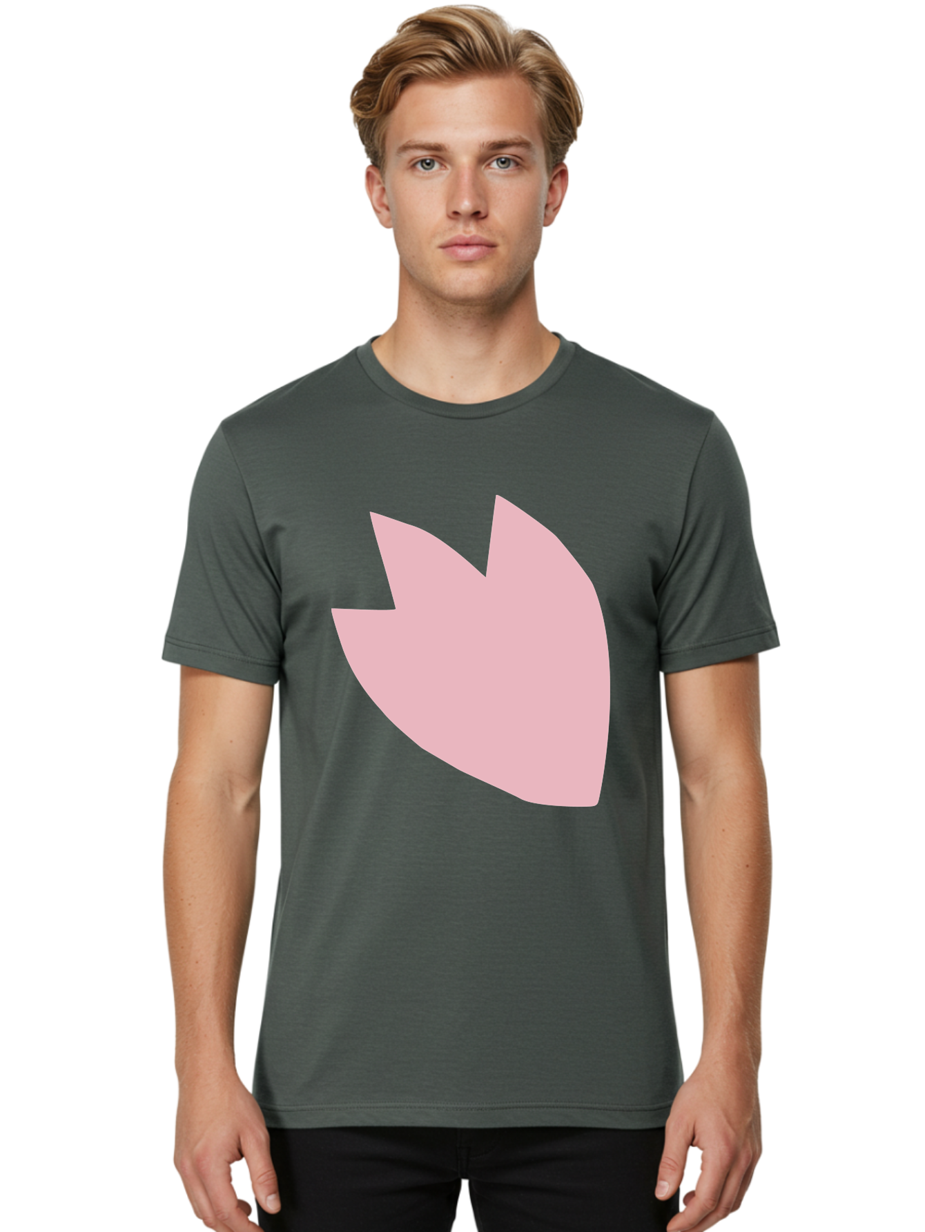 Pink-Tulip Men'S Graphic Tee, 100% Cotton, Comfortable Casual Summer Wear, Machine Washable, Pink Flower, Tulip Silhouette, Minimalist Design, Simple Shape, Floral Element, Soft Pink Hue, Abstract Shape Aab631