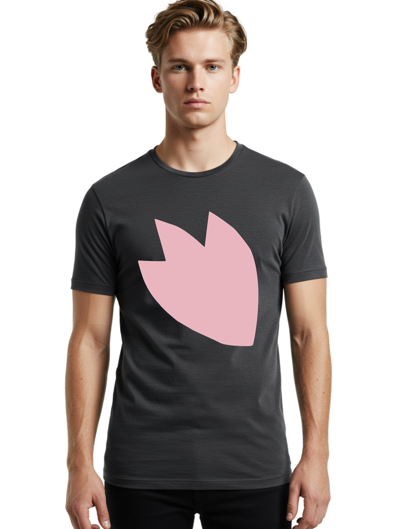 Pink-Tulip Men'S Graphic Tee, 100% Cotton, Comfortable Casual Summer Wear, Machine Washable, Pink Flower, Tulip Silhouette, Minimalist Design, Simple Shape, Floral Element, Soft Pink Hue, Abstract Shape Aab631