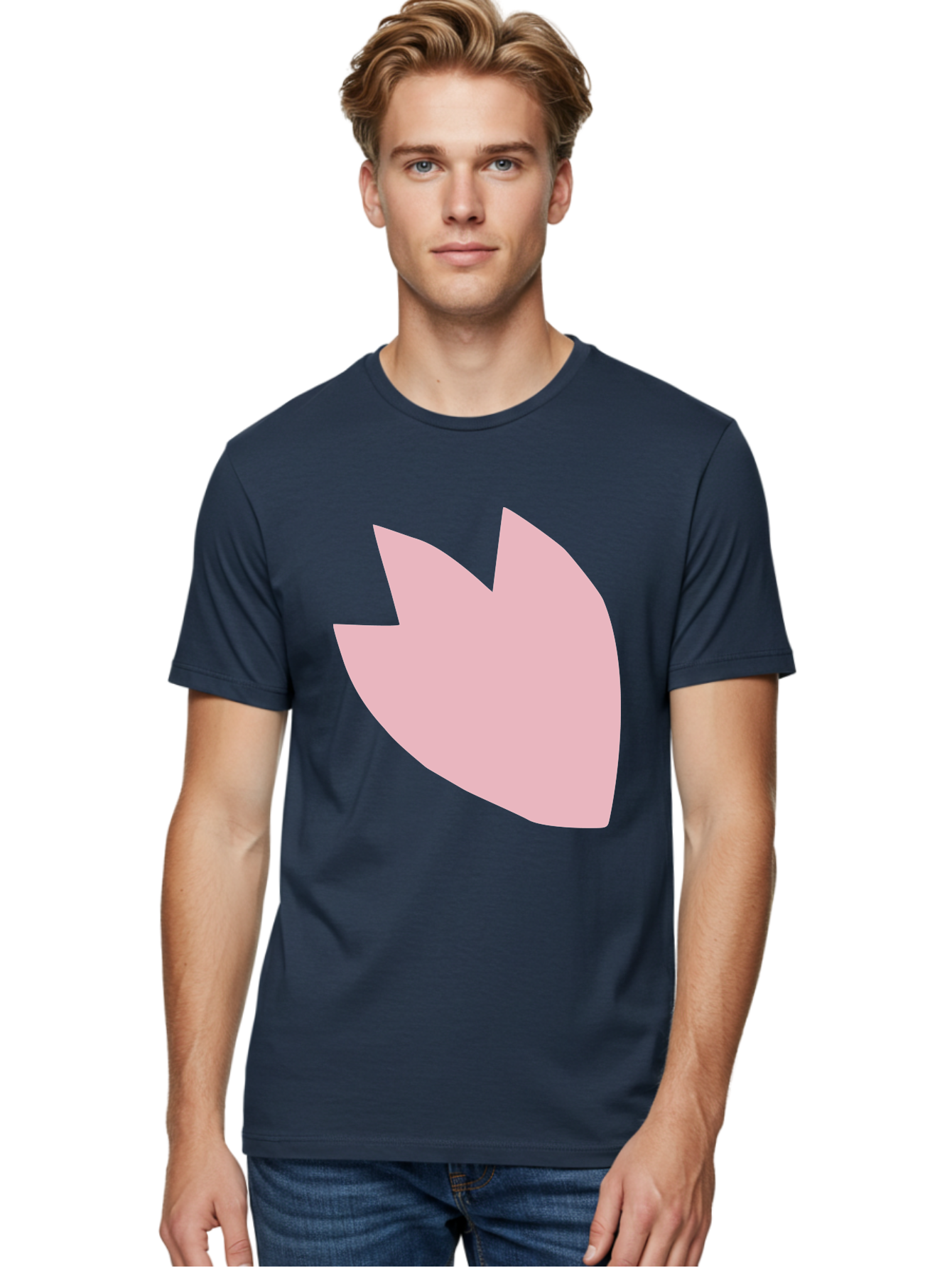 Pink-Tulip Men'S Graphic Tee, 100% Cotton, Comfortable Casual Summer Wear, Machine Washable, Pink Flower, Tulip Silhouette, Minimalist Design, Simple Shape, Floral Element, Soft Pink Hue, Abstract Shape Aab631