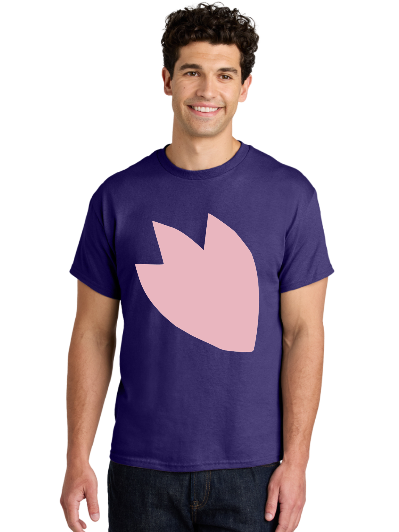 Pink-Tulip Men'S Graphic Tee, 100% Cotton, Comfortable Casual Summer Wear, Machine Washable, Pink Flower, Tulip Silhouette, Minimalist Design, Simple Shape, Floral Element, Soft Pink Hue, Abstract Shape Aab631
