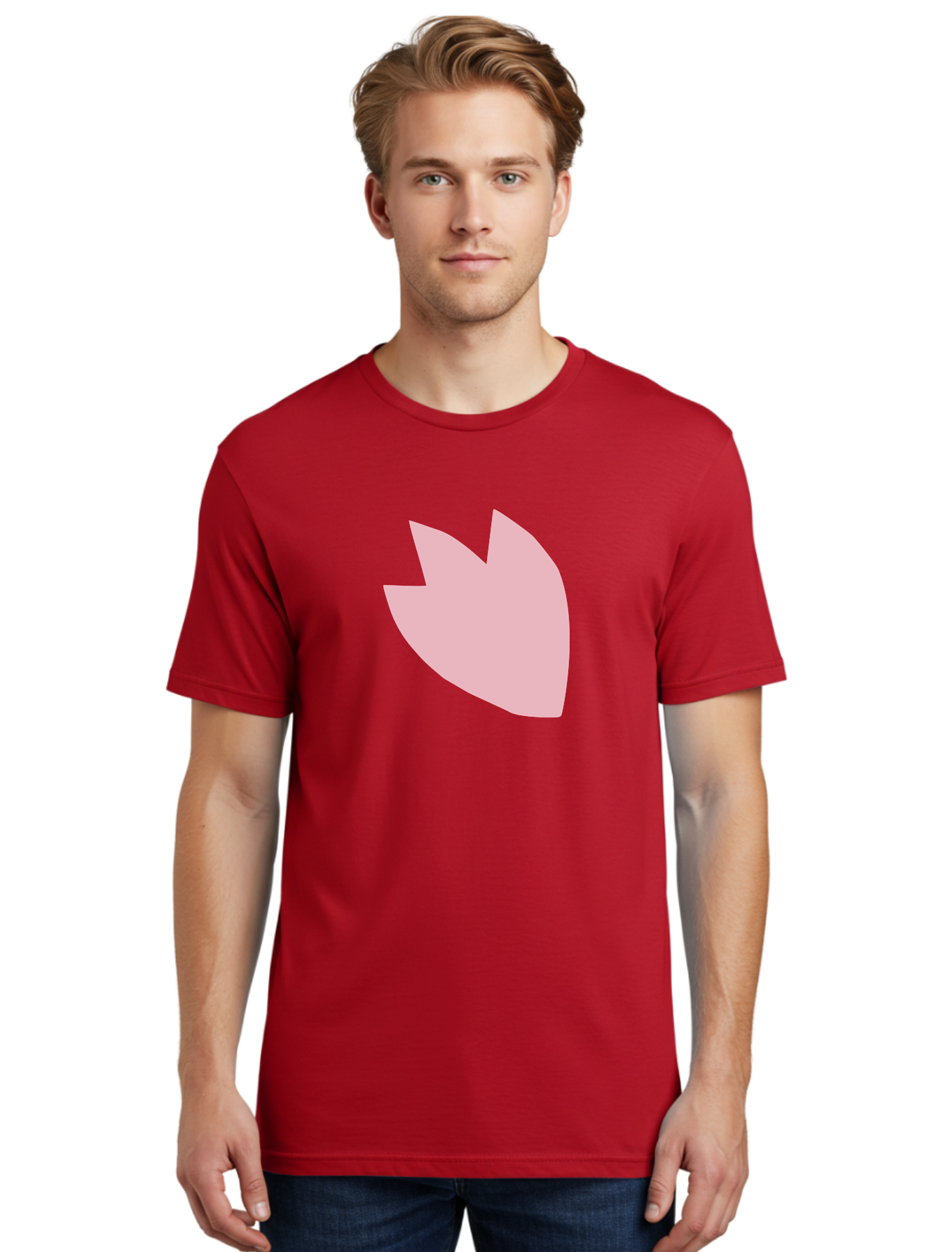 Pink-Tulip Men'S Graphic Tee, 100% Cotton, Comfortable Casual Summer Wear, Machine Washable, Pink Flower, Tulip Silhouette, Minimalist Design, Simple Shape, Floral Element, Soft Pink Hue, Abstract Shape Aab631