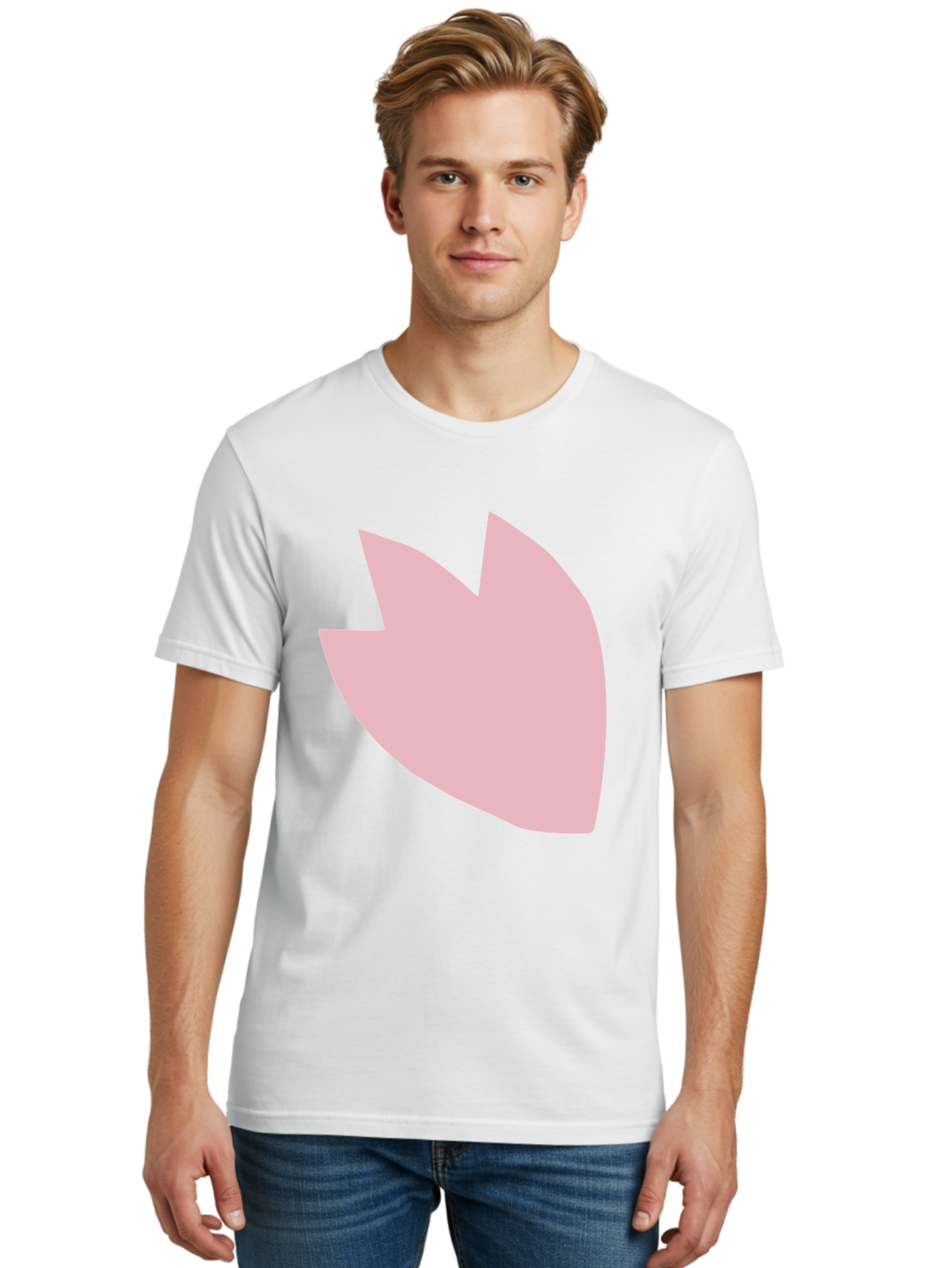 Pink-Tulip Men'S Graphic Tee, 100% Cotton, Comfortable Casual Summer Wear, Machine Washable, Pink Flower, Tulip Silhouette, Minimalist Design, Simple Shape, Floral Element, Soft Pink Hue, Abstract Shape Aab631