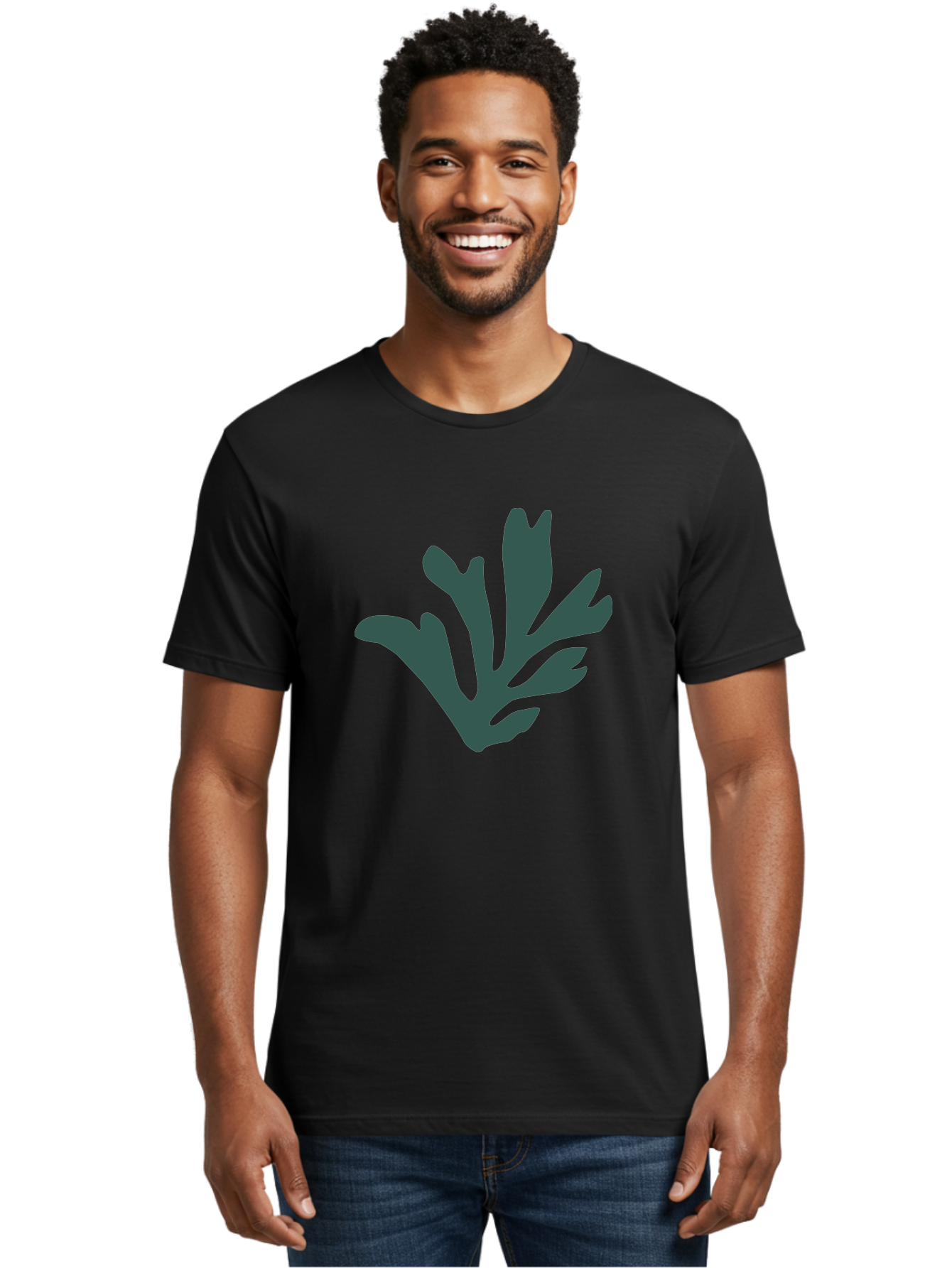 Seaweed-Silhouette Men'S Graphic Tee, 100% Cotton, Comfortable Casual Summer Wear, Machine Washable, Seaweed Silhouette, Ocean Flora, Underwater Plants, Marine Life, Dark Green, Abstract Shape, Simple Design, Minimalist Art Aab634