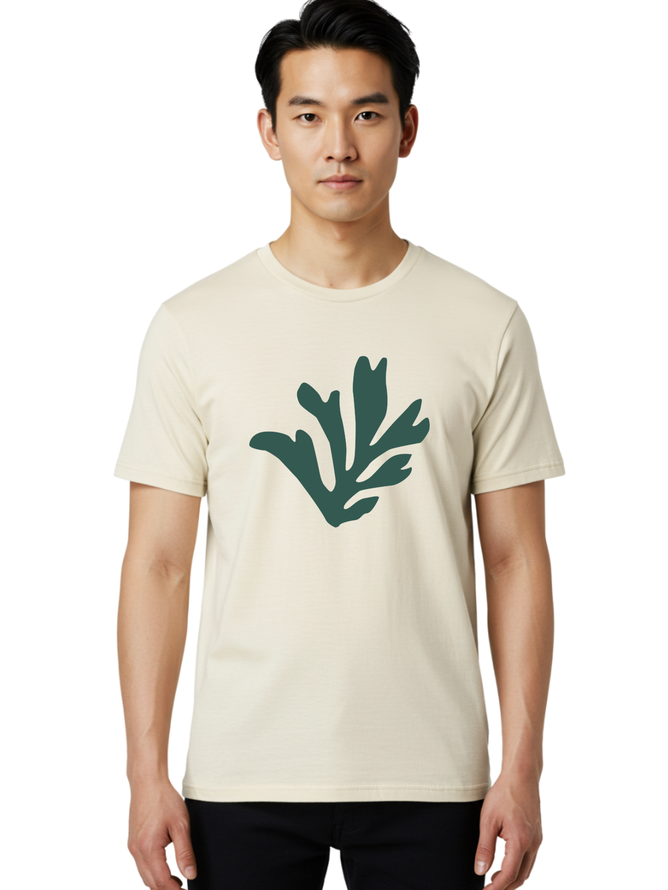 Seaweed-Silhouette Men'S Graphic Tee, 100% Cotton, Comfortable Casual Summer Wear, Machine Washable, Seaweed Silhouette, Ocean Flora, Underwater Plants, Marine Life, Dark Green, Abstract Shape, Simple Design, Minimalist Art Aab634