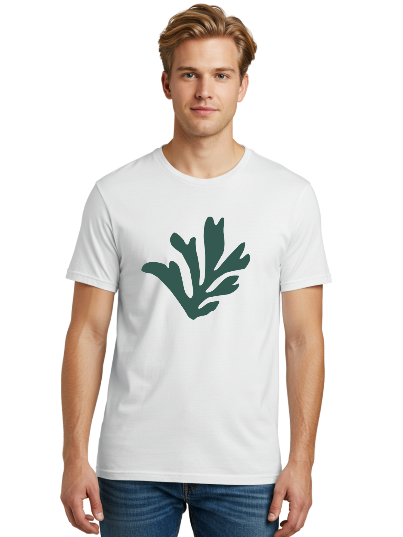 Seaweed-Silhouette Men'S Graphic Tee, 100% Cotton, Comfortable Casual Summer Wear, Machine Washable, Seaweed Silhouette, Ocean Flora, Underwater Plants, Marine Life, Dark Green, Abstract Shape, Simple Design, Minimalist Art Aab634