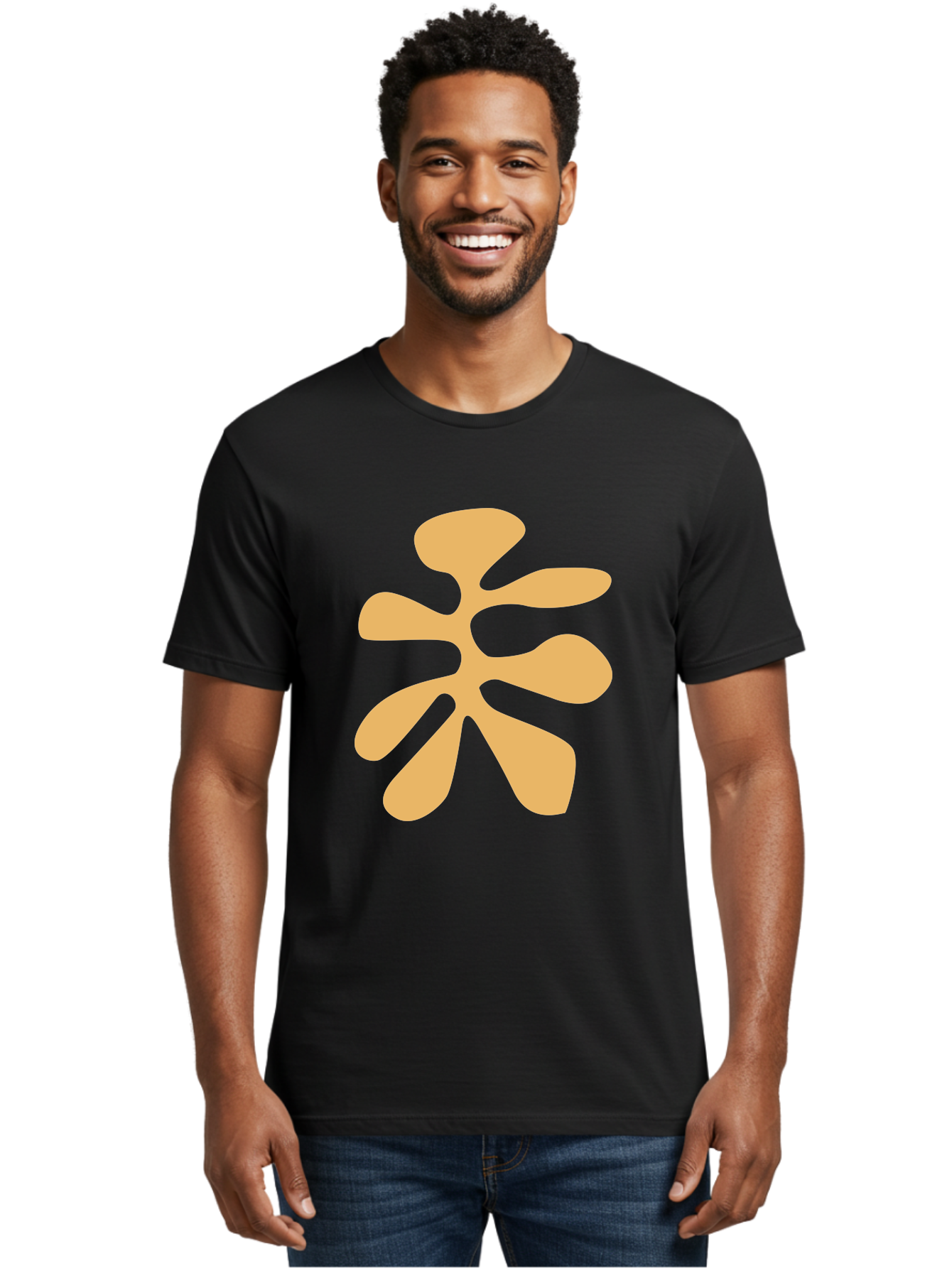 Tan-Asterisk Men'S Graphic Tee, 100% Cotton, Comfortable Casual Summer Wear, Machine Washable, Stylized Flower, Abstract Design, Modern Art, Minimalist Style, Orange Shape, Floral Motif, Simple Graphics, Contemporary Design Aab635