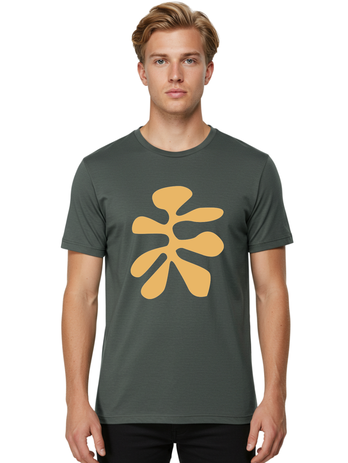 Tan-Asterisk Men'S Graphic Tee, 100% Cotton, Comfortable Casual Summer Wear, Machine Washable, Stylized Flower, Abstract Design, Modern Art, Minimalist Style, Orange Shape, Floral Motif, Simple Graphics, Contemporary Design Aab635