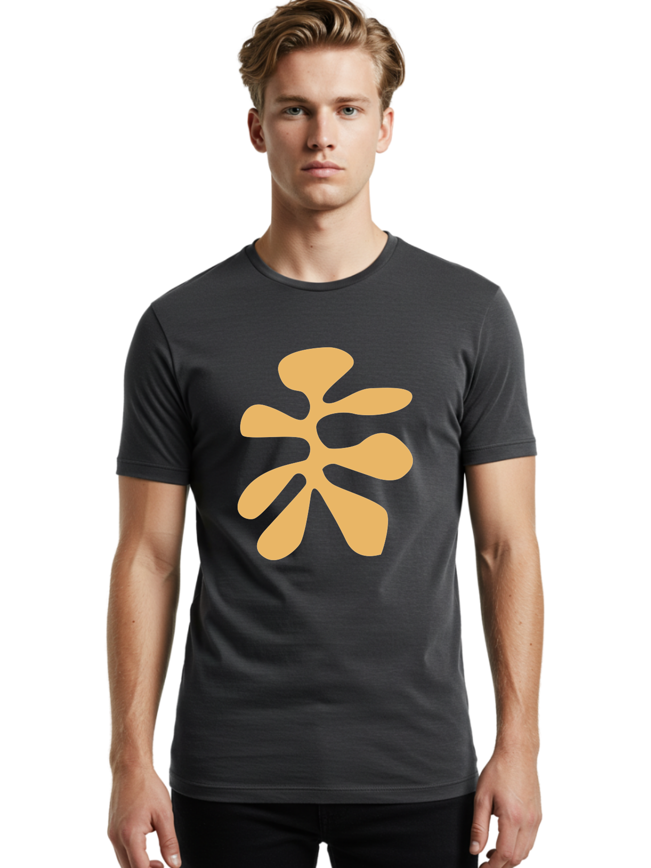 Tan-Asterisk Men'S Graphic Tee, 100% Cotton, Comfortable Casual Summer Wear, Machine Washable, Stylized Flower, Abstract Design, Modern Art, Minimalist Style, Orange Shape, Floral Motif, Simple Graphics, Contemporary Design Aab635