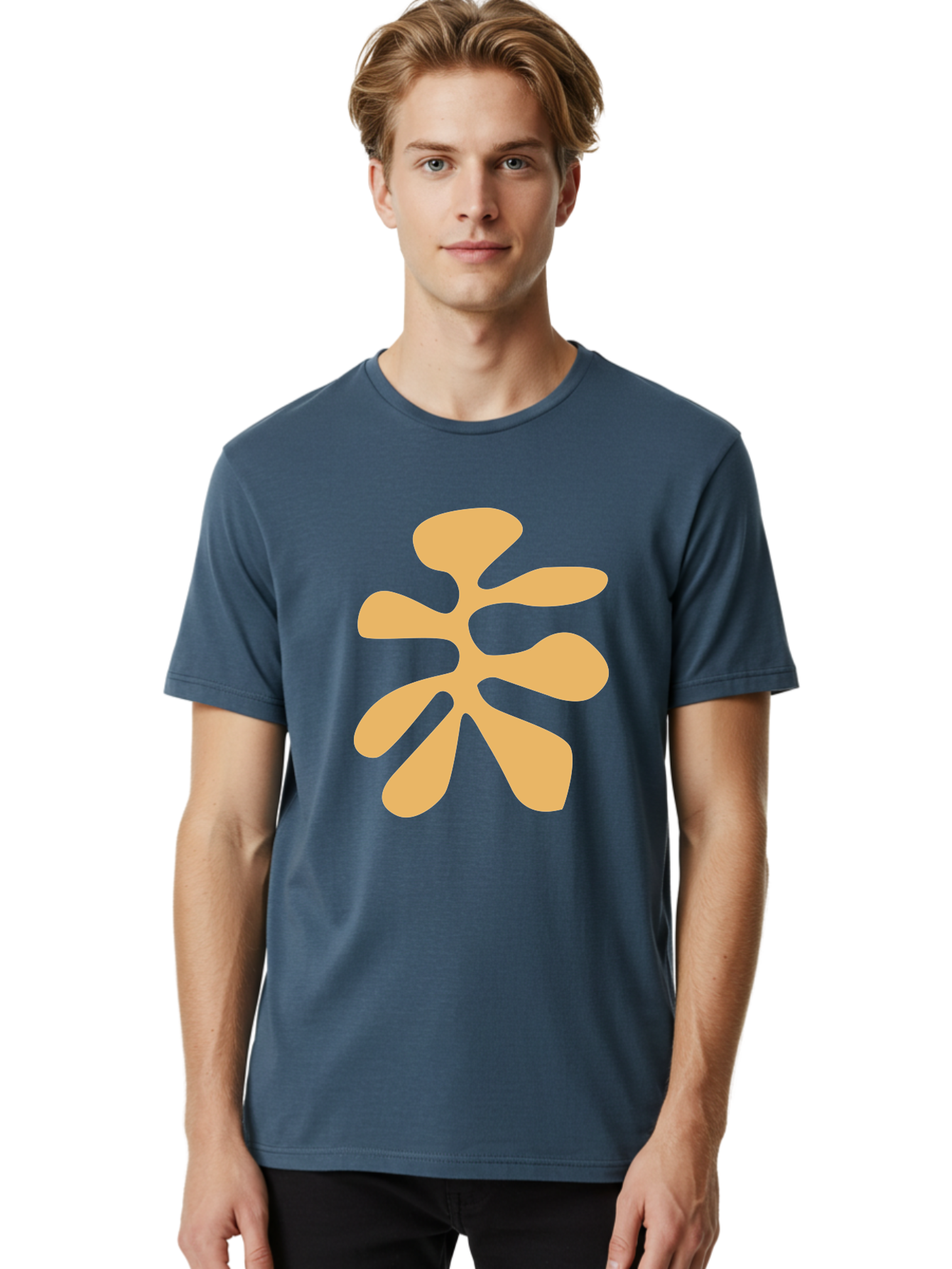 Tan-Asterisk Men'S Graphic Tee, 100% Cotton, Comfortable Casual Summer Wear, Machine Washable, Stylized Flower, Abstract Design, Modern Art, Minimalist Style, Orange Shape, Floral Motif, Simple Graphics, Contemporary Design Aab635