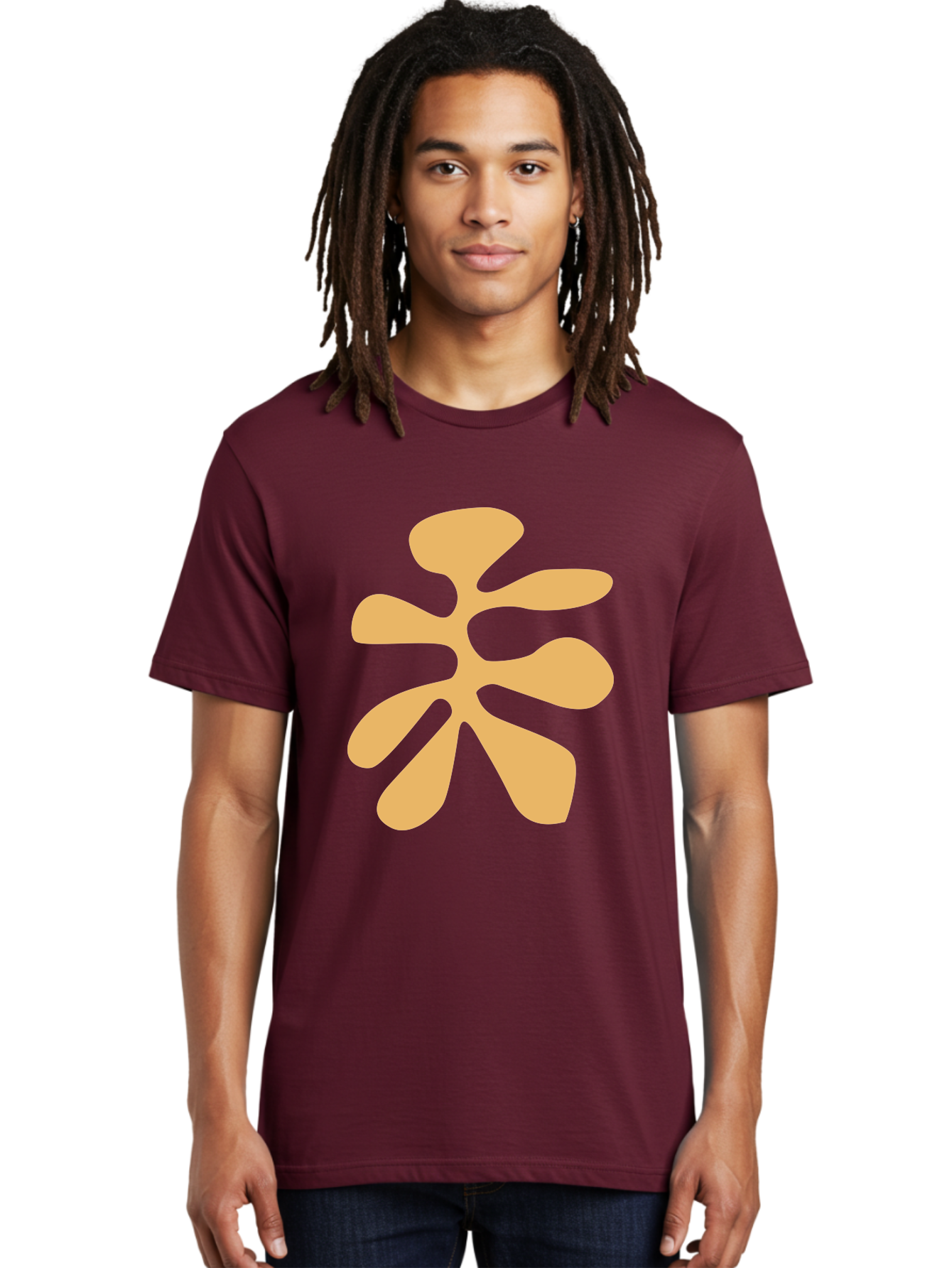 Tan-Asterisk Men'S Graphic Tee, 100% Cotton, Comfortable Casual Summer Wear, Machine Washable, Stylized Flower, Abstract Design, Modern Art, Minimalist Style, Orange Shape, Floral Motif, Simple Graphics, Contemporary Design Aab635