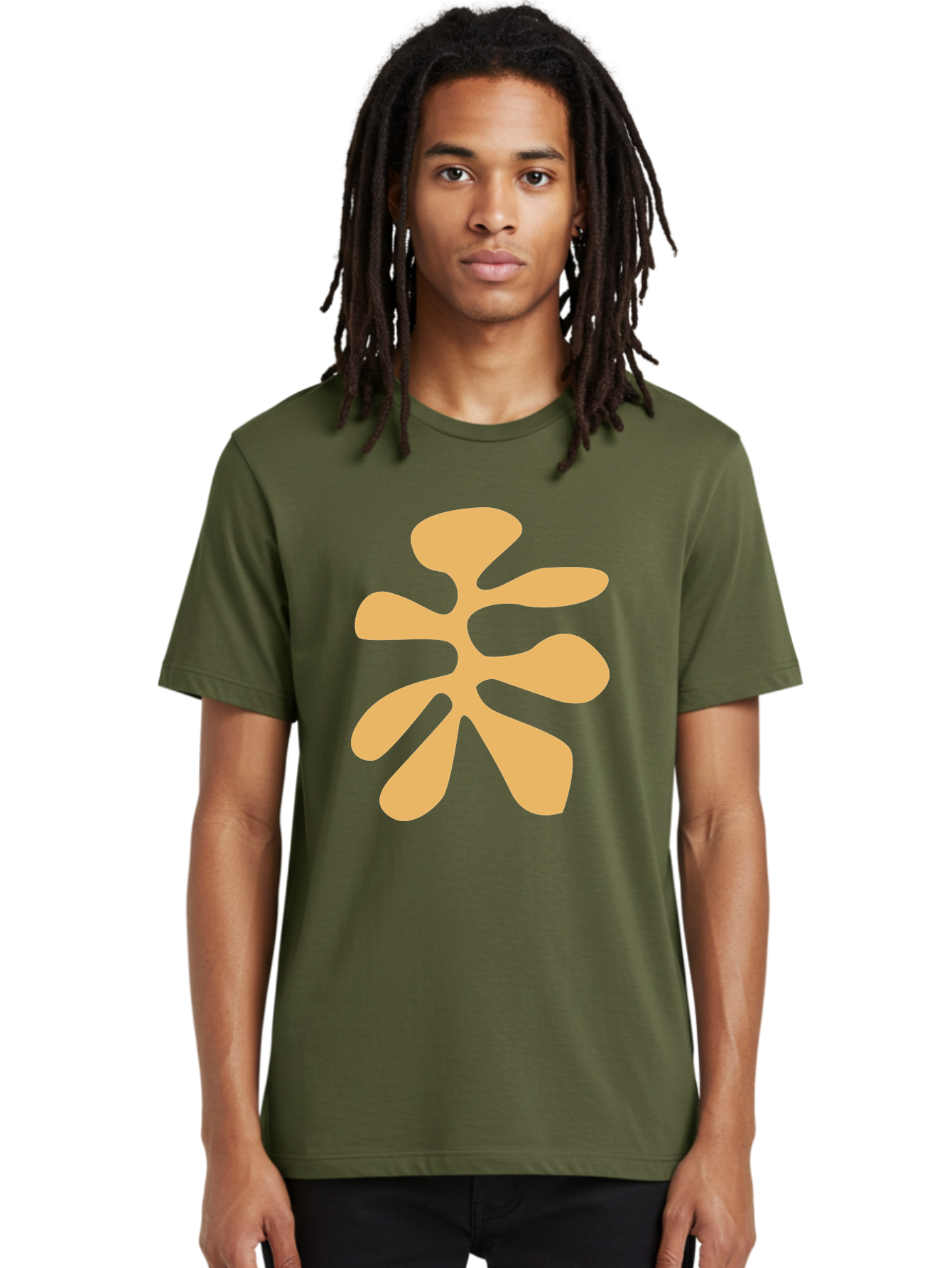 Tan-Asterisk Men'S Graphic Tee, 100% Cotton, Comfortable Casual Summer Wear, Machine Washable, Stylized Flower, Abstract Design, Modern Art, Minimalist Style, Orange Shape, Floral Motif, Simple Graphics, Contemporary Design Aab635