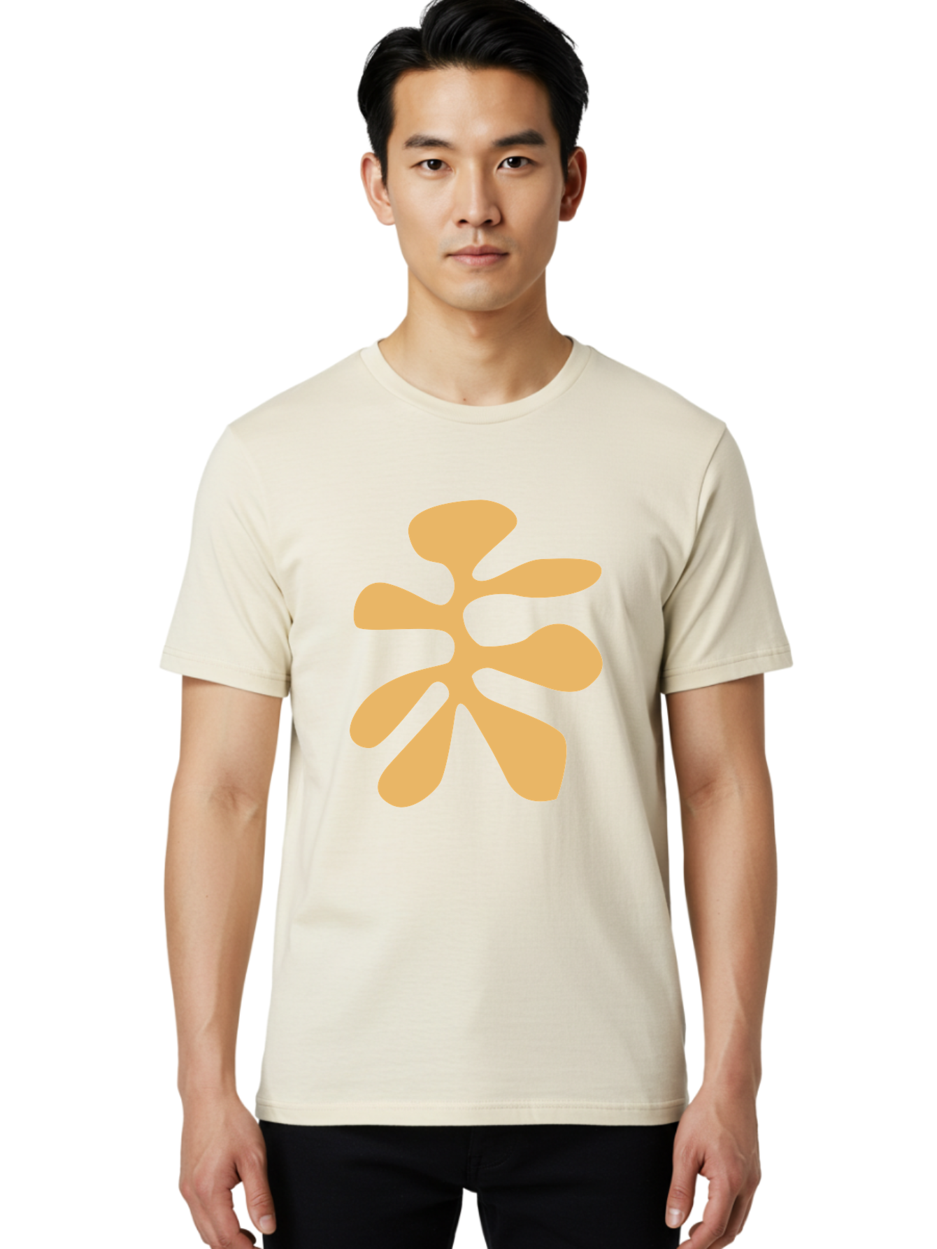 Tan-Asterisk Men'S Graphic Tee, 100% Cotton, Comfortable Casual Summer Wear, Machine Washable, Stylized Flower, Abstract Design, Modern Art, Minimalist Style, Orange Shape, Floral Motif, Simple Graphics, Contemporary Design Aab635