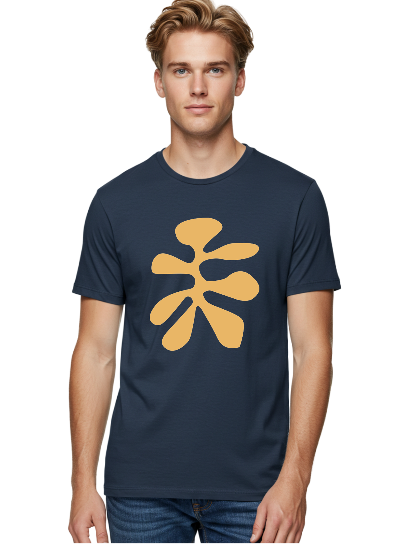 Tan-Asterisk Men'S Graphic Tee, 100% Cotton, Comfortable Casual Summer Wear, Machine Washable, Stylized Flower, Abstract Design, Modern Art, Minimalist Style, Orange Shape, Floral Motif, Simple Graphics, Contemporary Design Aab635