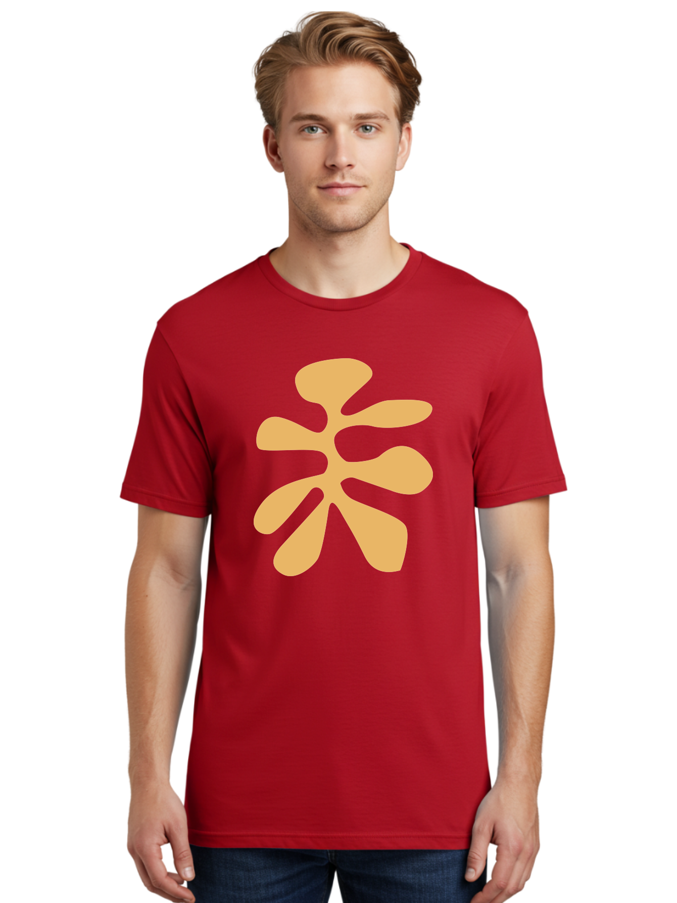 Tan-Asterisk Men'S Graphic Tee, 100% Cotton, Comfortable Casual Summer Wear, Machine Washable, Stylized Flower, Abstract Design, Modern Art, Minimalist Style, Orange Shape, Floral Motif, Simple Graphics, Contemporary Design Aab635