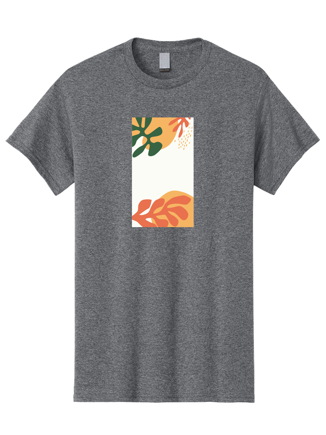 Tropical-Leaves Men'S Graphic Tee, 100% Cotton, Comfortable Casual Summer Wear, Machine Washable, Tropical Leaves, Abstract Art, Modern Design, Minimalist Style, Orange And Green Hues, Creative Graphics, Digital Illustration, Contemporary Art Aab636