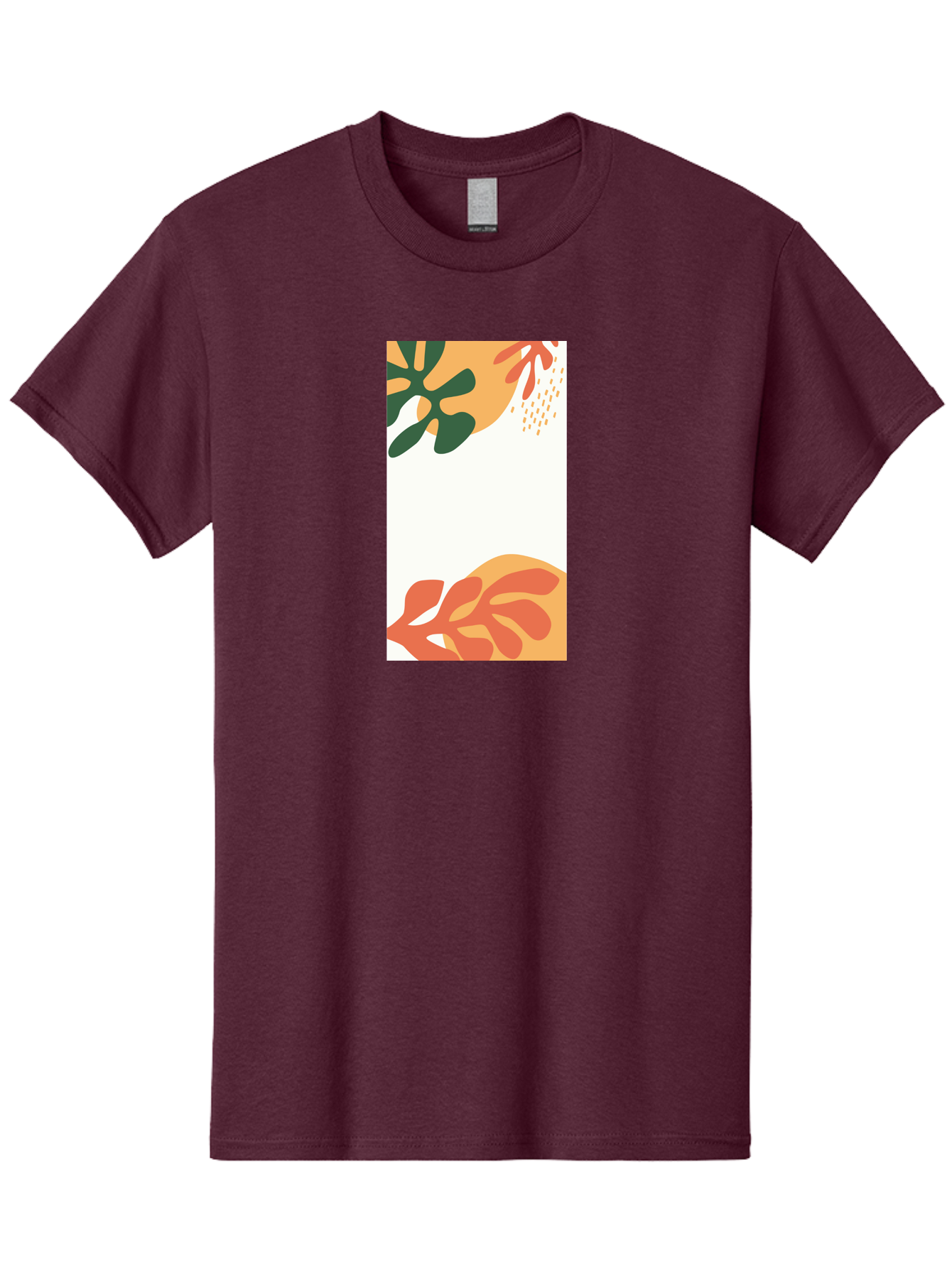 Tropical-Leaves Men'S Graphic Tee, 100% Cotton, Comfortable Casual Summer Wear, Machine Washable, Tropical Leaves, Abstract Art, Modern Design, Minimalist Style, Orange And Green Hues, Creative Graphics, Digital Illustration, Contemporary Art Aab636