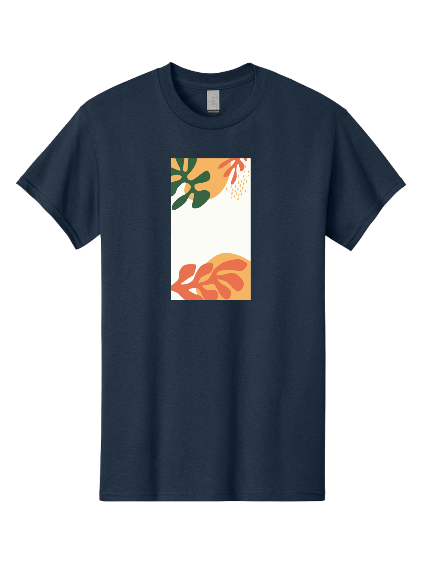 Tropical-Leaves Men'S Graphic Tee, 100% Cotton, Comfortable Casual Summer Wear, Machine Washable, Tropical Leaves, Abstract Art, Modern Design, Minimalist Style, Orange And Green Hues, Creative Graphics, Digital Illustration, Contemporary Art Aab636
