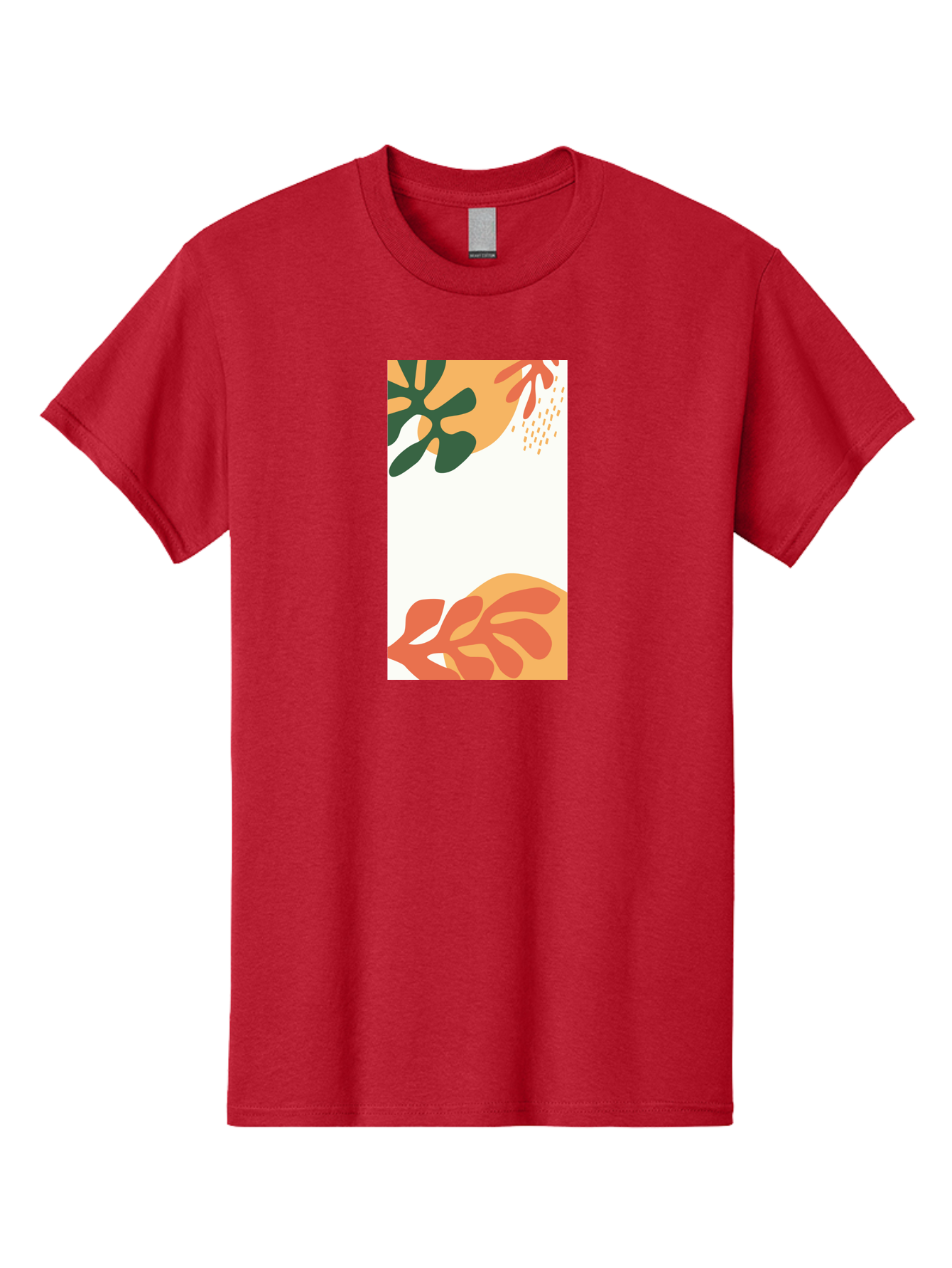 Tropical-Leaves Men'S Graphic Tee, 100% Cotton, Comfortable Casual Summer Wear, Machine Washable, Tropical Leaves, Abstract Art, Modern Design, Minimalist Style, Orange And Green Hues, Creative Graphics, Digital Illustration, Contemporary Art Aab636