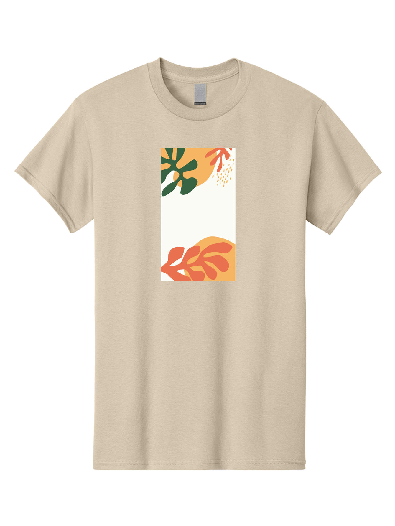 Tropical-Leaves Men'S Graphic Tee, 100% Cotton, Comfortable Casual Summer Wear, Machine Washable, Tropical Leaves, Abstract Art, Modern Design, Minimalist Style, Orange And Green Hues, Creative Graphics, Digital Illustration, Contemporary Art Aab636