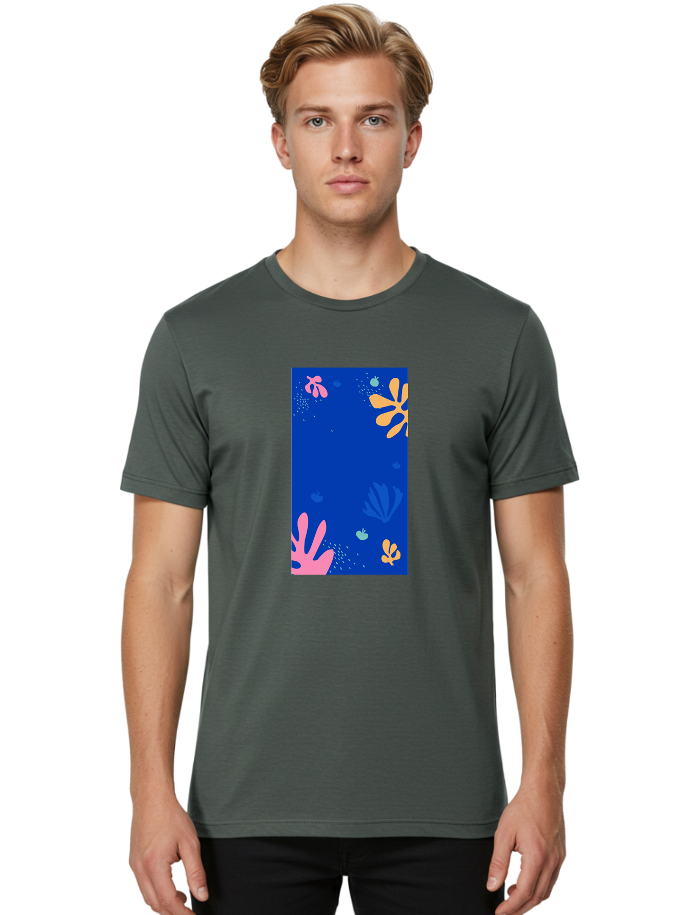 Underwater-Florals Men'S Graphic Tee, 100% Cotton, Comfortable Casual Summer Wear, Machine Washable, Underwater Scene, Colorful Flowers, Coral, Aquatic Plants, Ocean Life, Vibrant Colors, Whimsical Design, Digital Art, Floral Pattern, Aab638