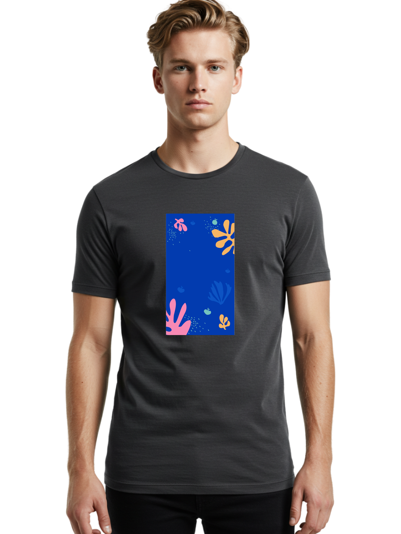 Underwater-Florals Men'S Graphic Tee, 100% Cotton, Comfortable Casual Summer Wear, Machine Washable, Underwater Scene, Colorful Flowers, Coral, Aquatic Plants, Ocean Life, Vibrant Colors, Whimsical Design, Digital Art, Floral Pattern, Aab638