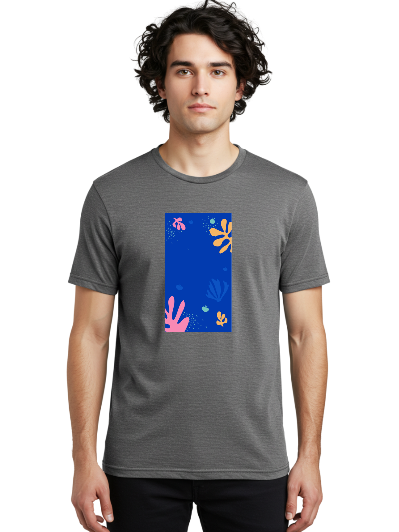 Underwater-Florals Men'S Graphic Tee, 100% Cotton, Comfortable Casual Summer Wear, Machine Washable, Underwater Scene, Colorful Flowers, Coral, Aquatic Plants, Ocean Life, Vibrant Colors, Whimsical Design, Digital Art, Floral Pattern, Aab638