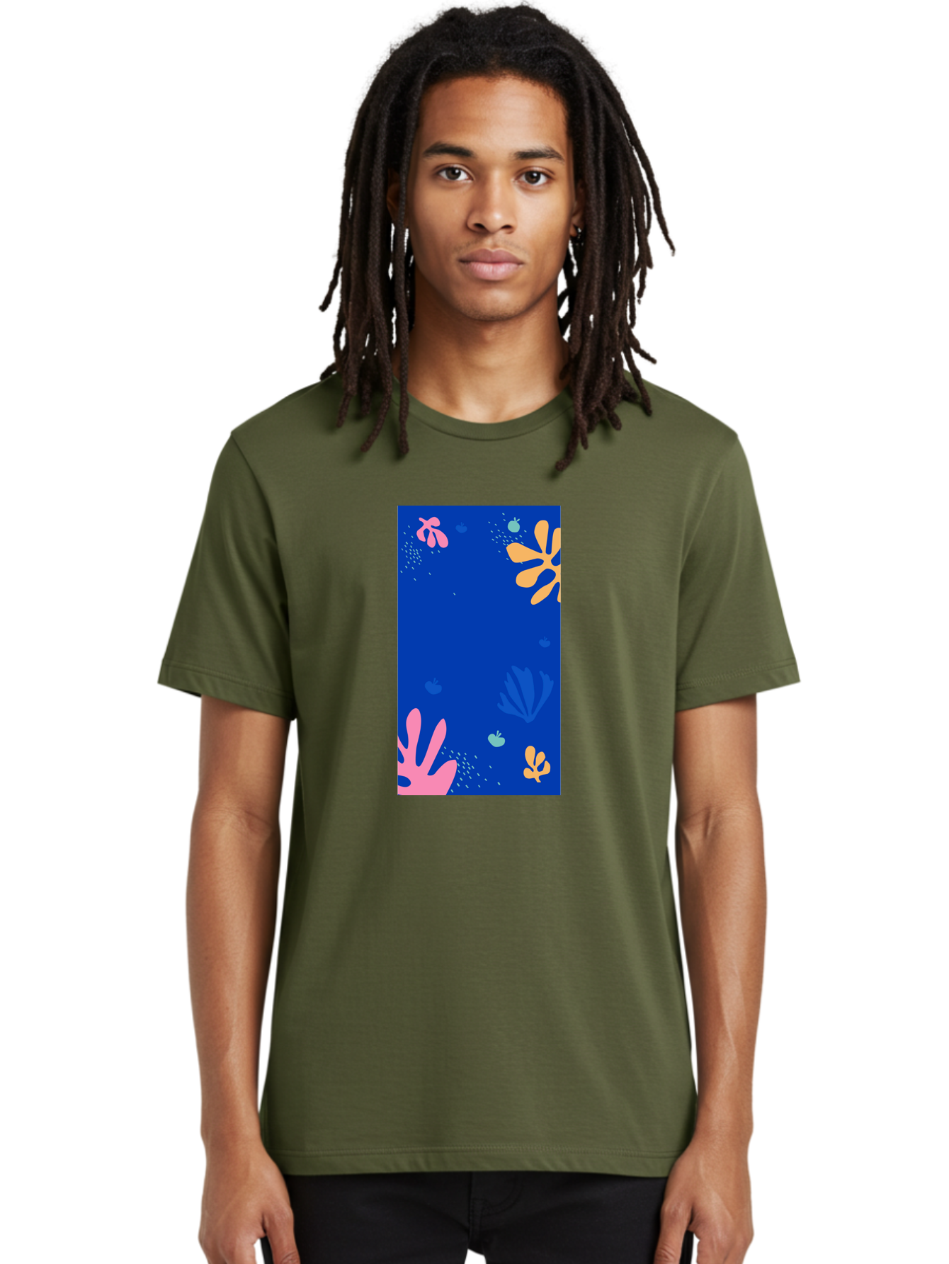 Underwater-Florals Men'S Graphic Tee, 100% Cotton, Comfortable Casual Summer Wear, Machine Washable, Underwater Scene, Colorful Flowers, Coral, Aquatic Plants, Ocean Life, Vibrant Colors, Whimsical Design, Digital Art, Floral Pattern, Aab638