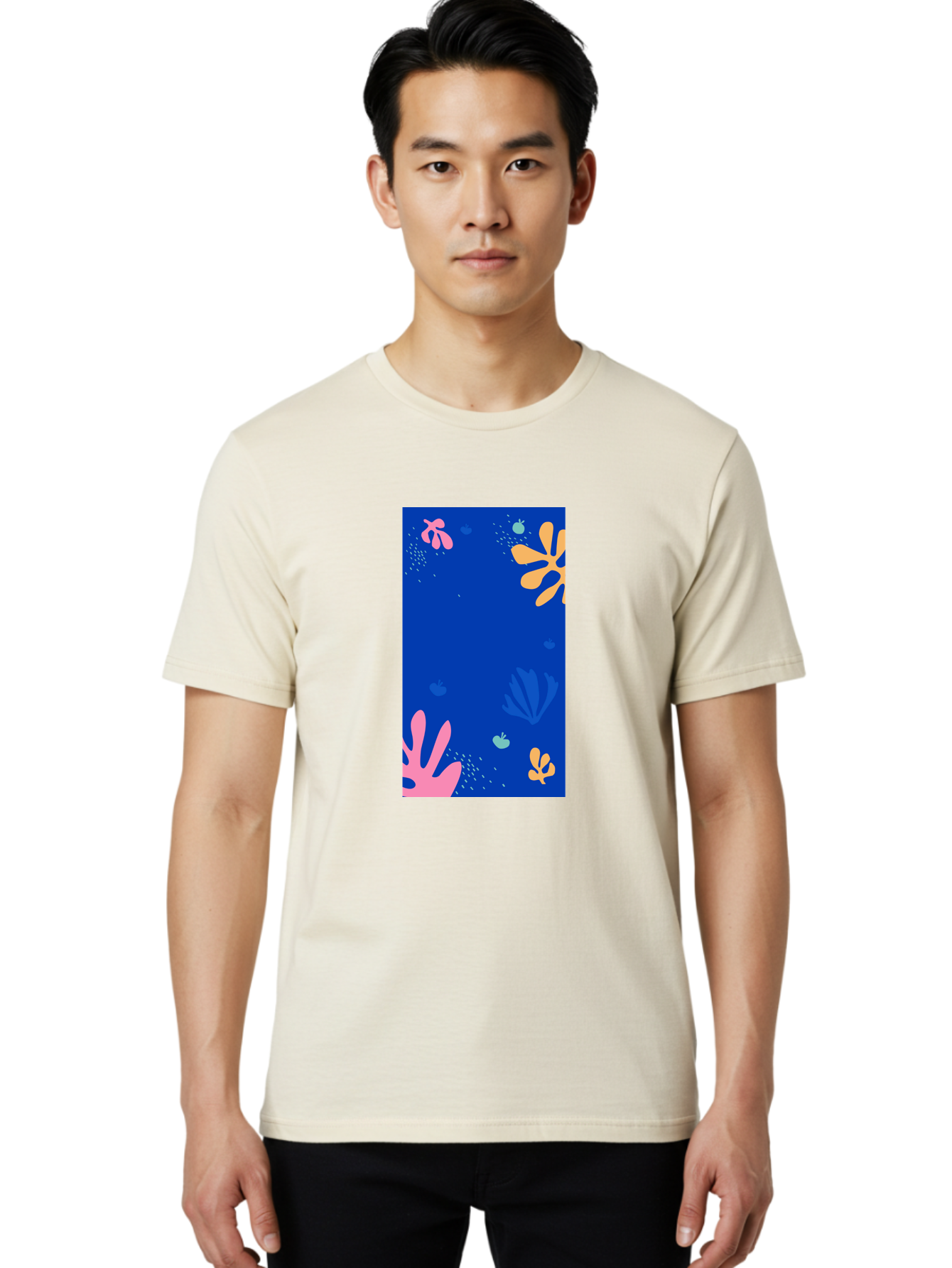Underwater-Florals Men'S Graphic Tee, 100% Cotton, Comfortable Casual Summer Wear, Machine Washable, Underwater Scene, Colorful Flowers, Coral, Aquatic Plants, Ocean Life, Vibrant Colors, Whimsical Design, Digital Art, Floral Pattern, Aab638