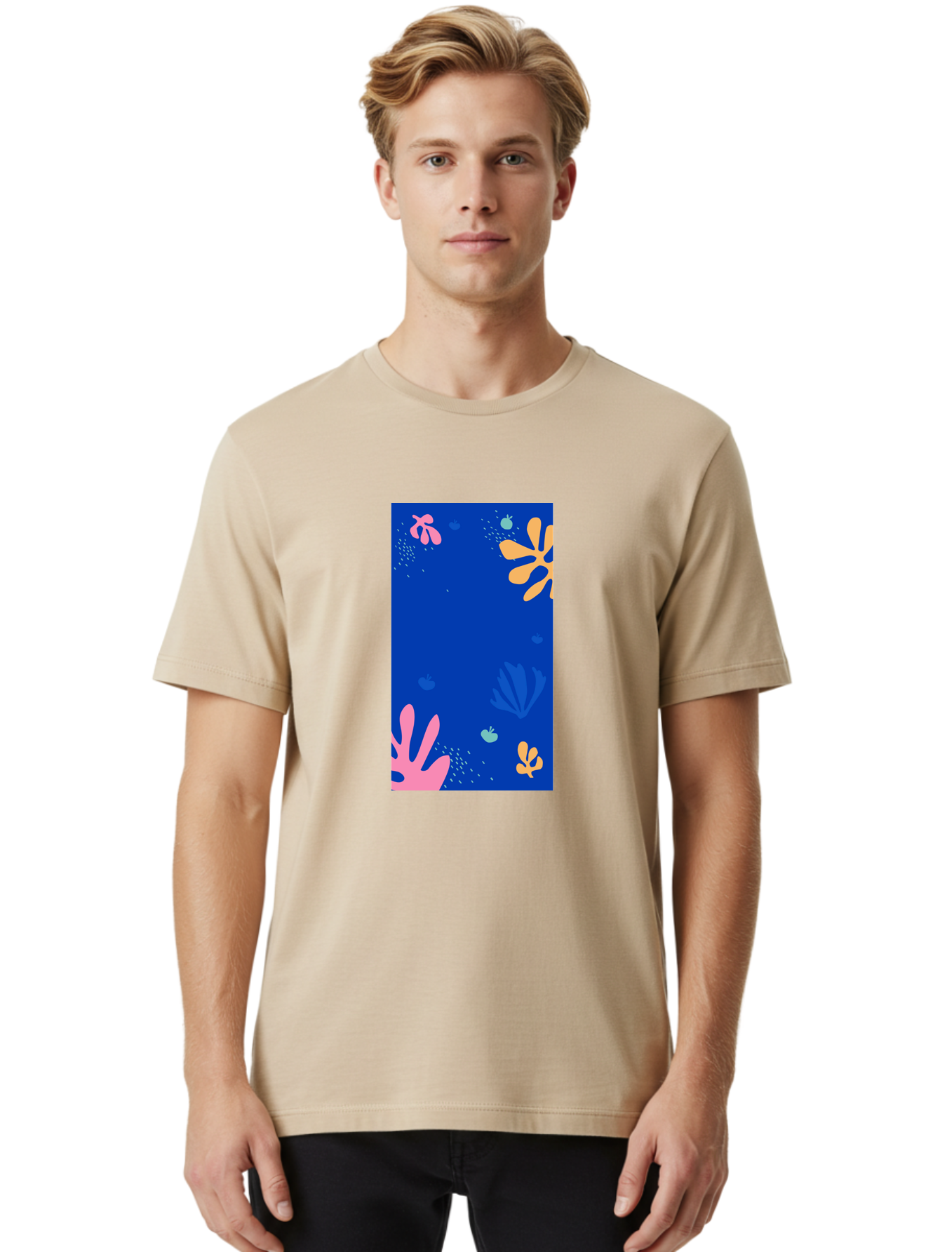 Underwater-Florals Men'S Graphic Tee, 100% Cotton, Comfortable Casual Summer Wear, Machine Washable, Underwater Scene, Colorful Flowers, Coral, Aquatic Plants, Ocean Life, Vibrant Colors, Whimsical Design, Digital Art, Floral Pattern, Aab638