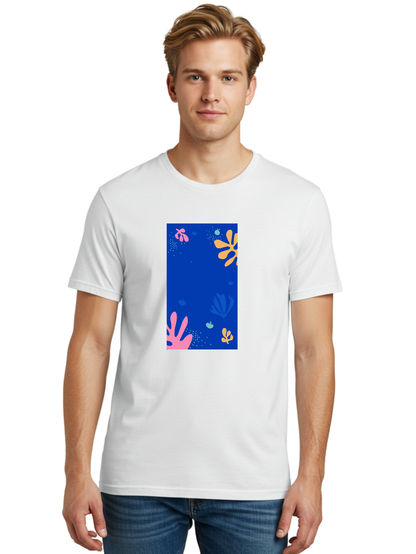 Underwater-Florals Men'S Graphic Tee, 100% Cotton, Comfortable Casual Summer Wear, Machine Washable, Underwater Scene, Colorful Flowers, Coral, Aquatic Plants, Ocean Life, Vibrant Colors, Whimsical Design, Digital Art, Floral Pattern, Aab638