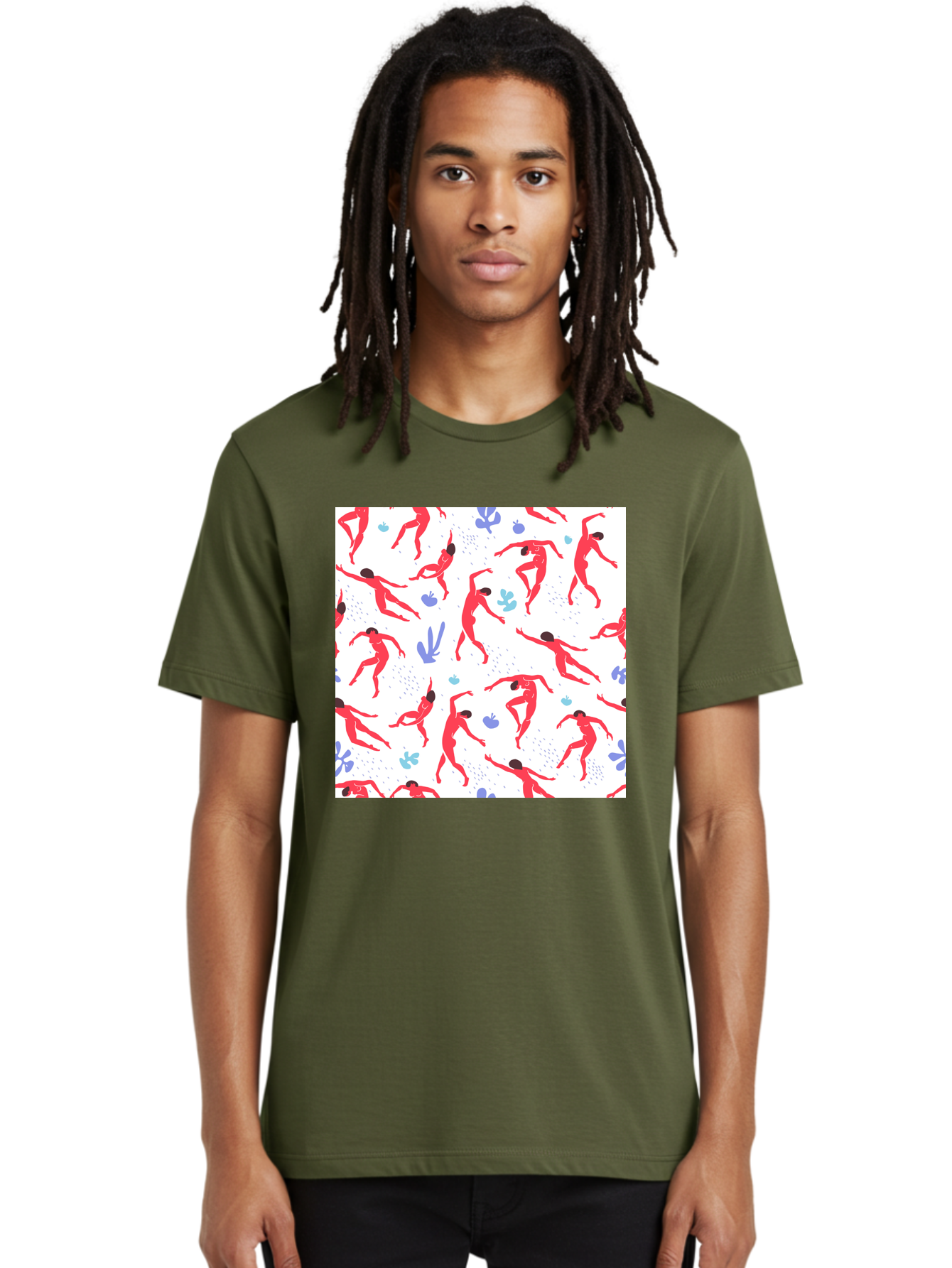 Yoga-Pattern Men'S Graphic Tee, 100% Cotton, Comfortable Casual Summer Wear, Machine Washable, Nude Figures, Red Silhouettes, Dynamic Poses, Yoga, Wellness, Floral Patterns, Abstract Shapes, Playful Designs, Modern Art, Minimalist Aesthetic Aab639