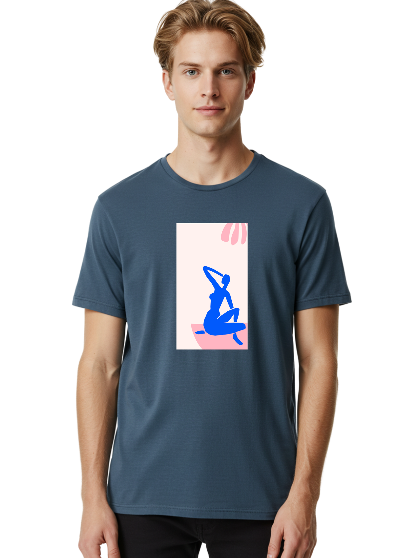 Yoga-Pose Men'S Graphic Tee, 100% Cotton, Comfortable Casual Summer Wear, Machine Washable, Yoga Silhouette, Serene Pose, Blue Figure, Wellness, Fitness, Meditation, Relaxation, Mindfulness, Calm Atmosphere Aab640