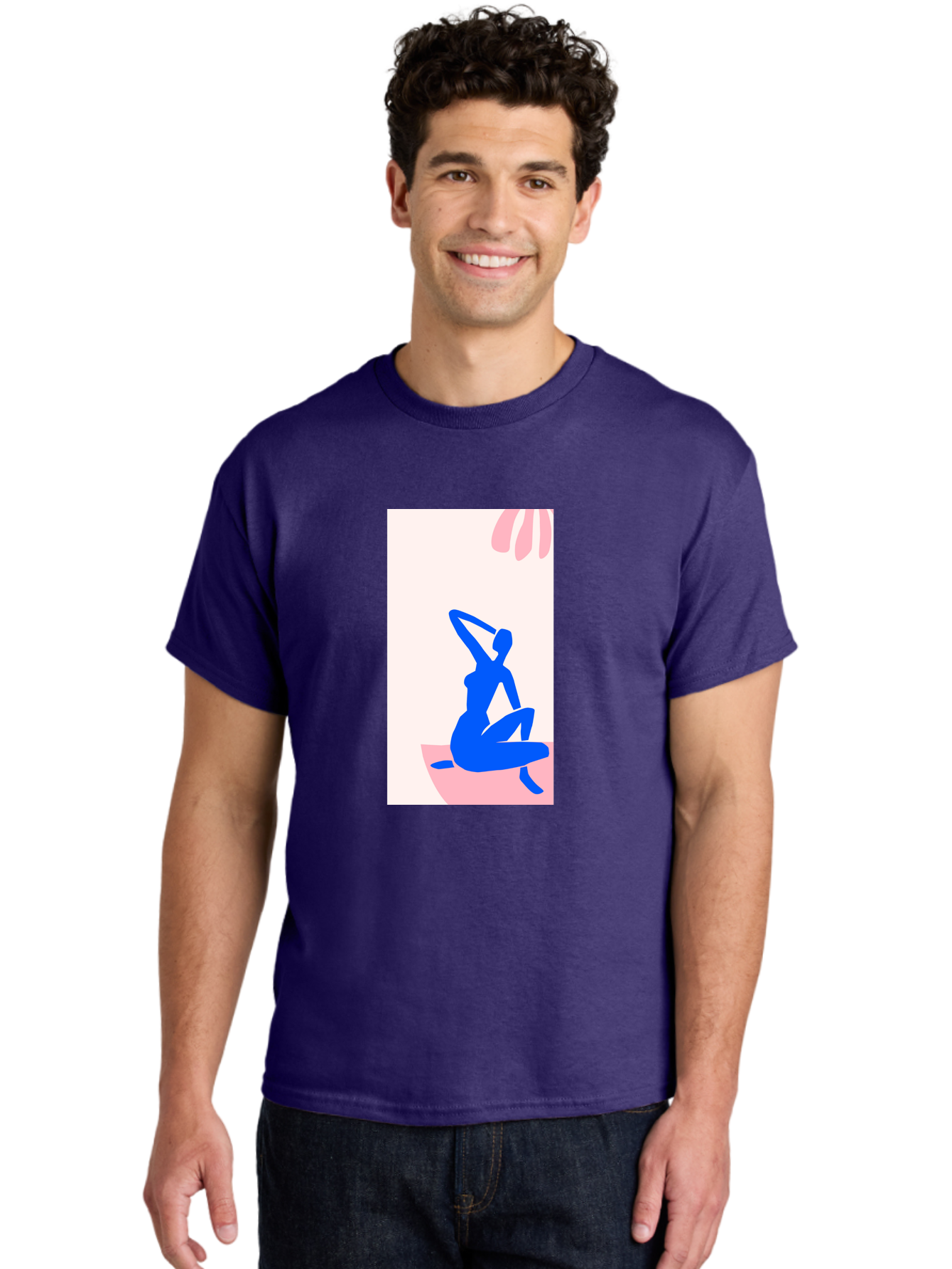 Yoga-Pose Men'S Graphic Tee, 100% Cotton, Comfortable Casual Summer Wear, Machine Washable, Yoga Silhouette, Serene Pose, Blue Figure, Wellness, Fitness, Meditation, Relaxation, Mindfulness, Calm Atmosphere Aab640