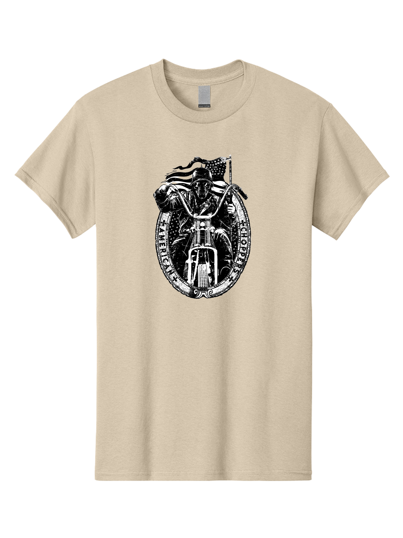 American-Chopper Men'S Graphic Tee, 100% Cotton, Comfortable Casual Summer Wear, Machine Washable, Motorcycle Culture, Biker Graphics, Patriotic Symbol, Chopper Bike, Skull Rider, American Flag, Bold Design, Black And White Illustration, Aab642