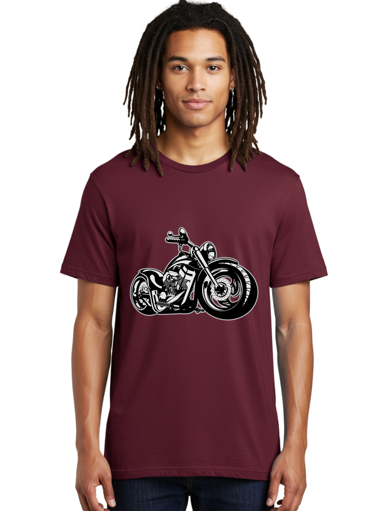 Chopper-Motorcycle Men'S Graphic Tee, 100% Cotton, Comfortable Casual Summer Wear, Machine Washable, Custom Motorcycle, Chopper Bike, Black And White Illustration, Biker Culture, Motorcycle Art, Custom Wheels, Chrome Exhaust, Motorbike Design Aab644