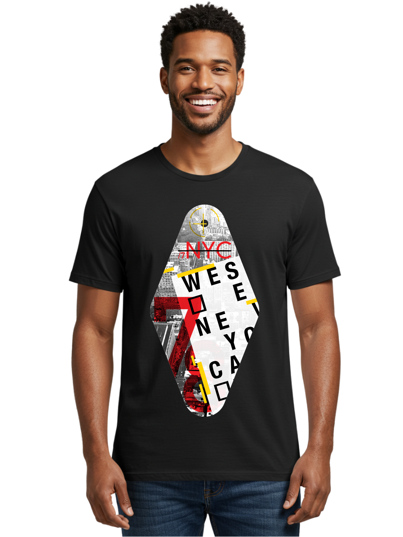 Nyc-West-New-York Men'S Graphic Tee, 100% Cotton, Comfortable Casual Summer Wear, Machine Washable, New York City, Cityscape, Urban Landscape, Abstract Art, Collage, Typography, Modern Design, City Views, Nyc Landmarks, Wesee Concept Aab646