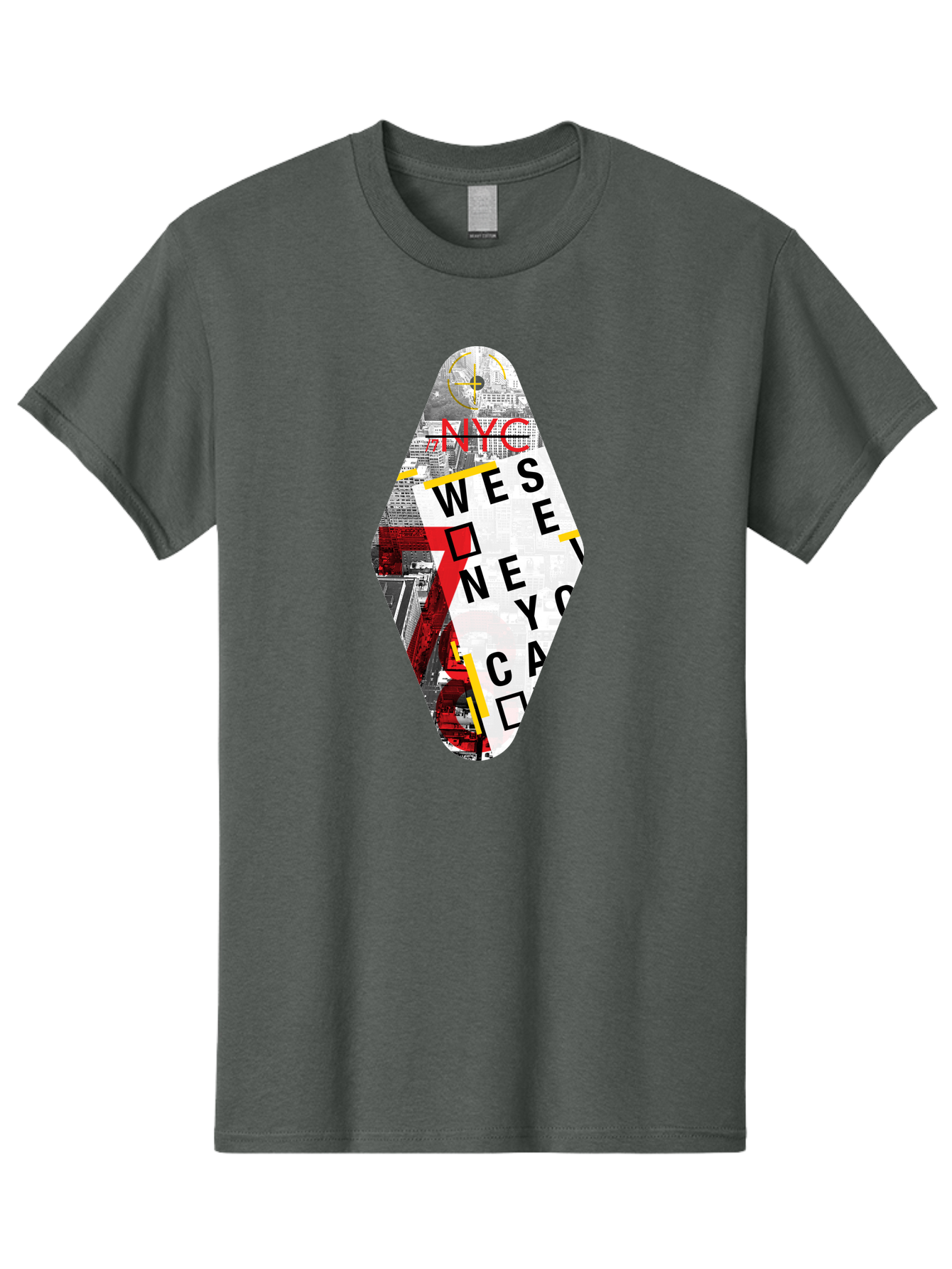 Nyc-West-New-York Men'S Graphic Tee, 100% Cotton, Comfortable Casual Summer Wear, Machine Washable, New York City, Cityscape, Urban Landscape, Abstract Art, Collage, Typography, Modern Design, City Views, Nyc Landmarks, Wesee Concept Aab646