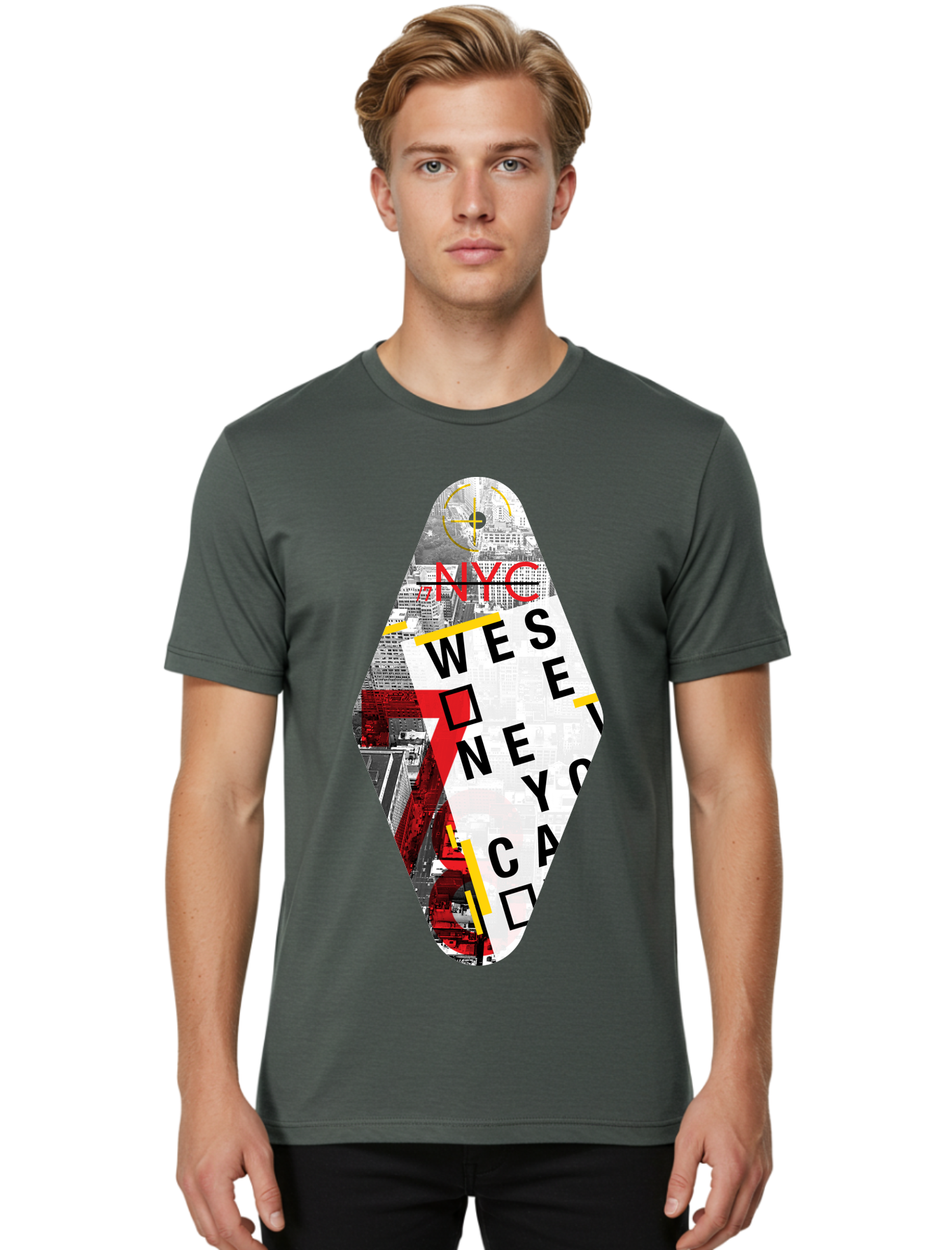 Nyc-West-New-York Men'S Graphic Tee, 100% Cotton, Comfortable Casual Summer Wear, Machine Washable, New York City, Cityscape, Urban Landscape, Abstract Art, Collage, Typography, Modern Design, City Views, Nyc Landmarks, Wesee Concept Aab646