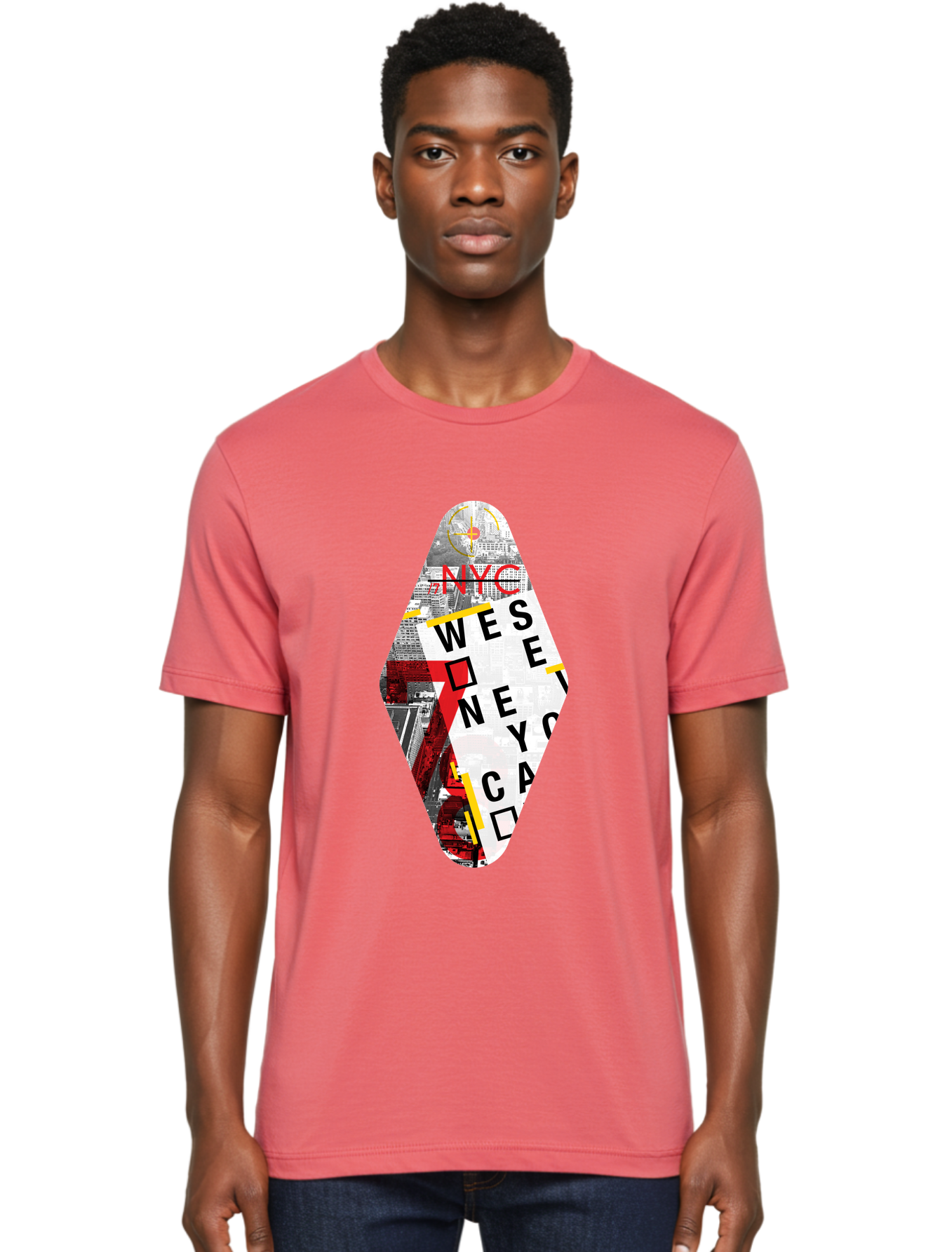 Nyc-West-New-York Men'S Graphic Tee, 100% Cotton, Comfortable Casual Summer Wear, Machine Washable, New York City, Cityscape, Urban Landscape, Abstract Art, Collage, Typography, Modern Design, City Views, Nyc Landmarks, Wesee Concept Aab646