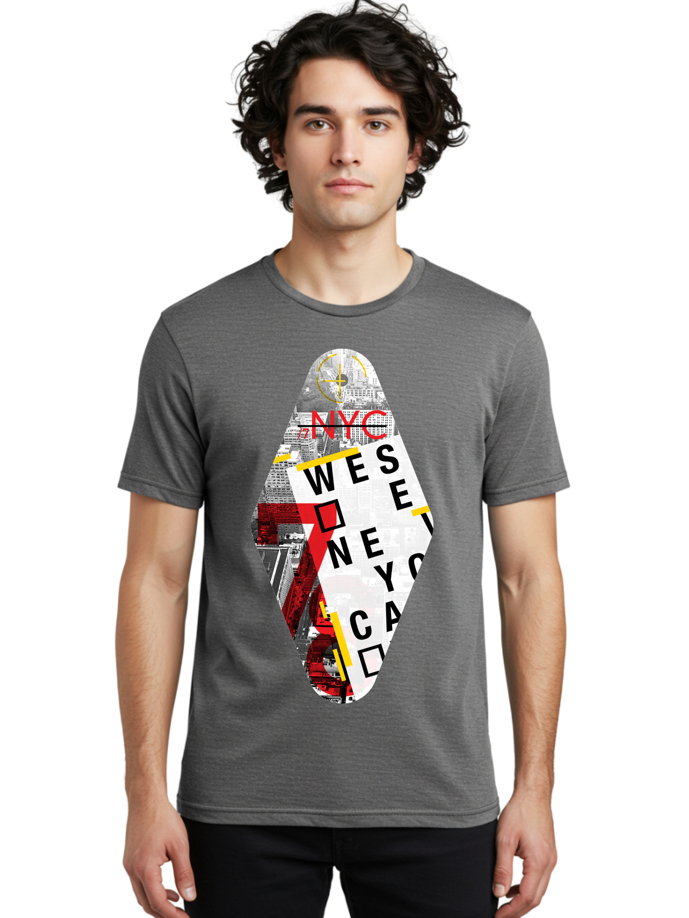 Nyc-West-New-York Men'S Graphic Tee, 100% Cotton, Comfortable Casual Summer Wear, Machine Washable, New York City, Cityscape, Urban Landscape, Abstract Art, Collage, Typography, Modern Design, City Views, Nyc Landmarks, Wesee Concept Aab646