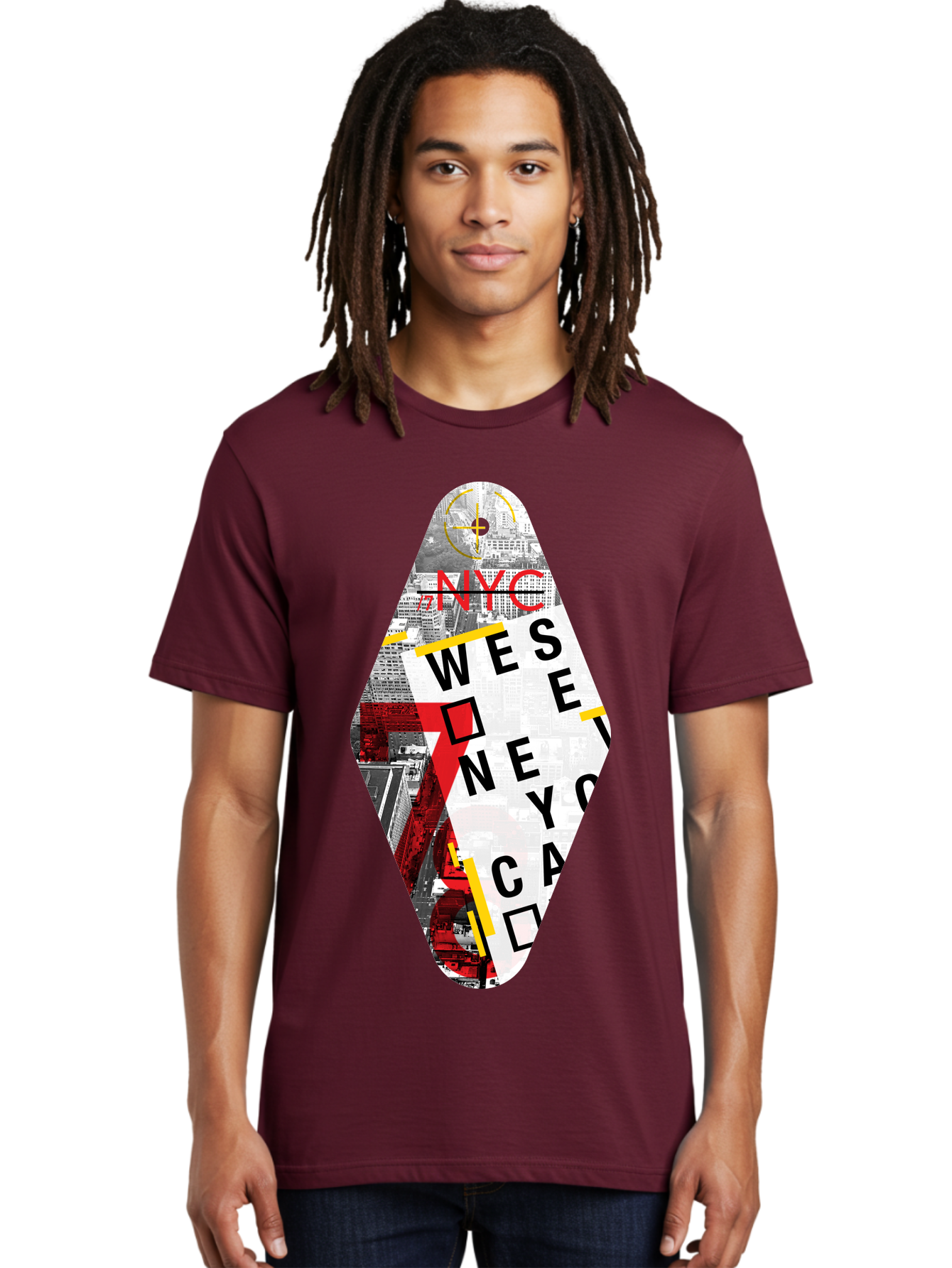 Nyc-West-New-York Men'S Graphic Tee, 100% Cotton, Comfortable Casual Summer Wear, Machine Washable, New York City, Cityscape, Urban Landscape, Abstract Art, Collage, Typography, Modern Design, City Views, Nyc Landmarks, Wesee Concept Aab646