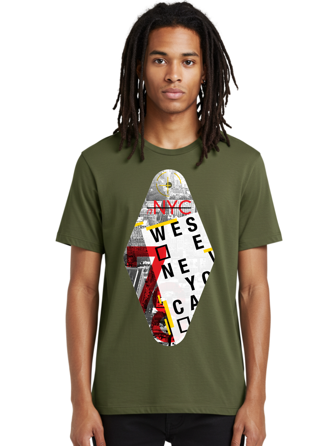 Nyc-West-New-York Men'S Graphic Tee, 100% Cotton, Comfortable Casual Summer Wear, Machine Washable, New York City, Cityscape, Urban Landscape, Abstract Art, Collage, Typography, Modern Design, City Views, Nyc Landmarks, Wesee Concept Aab646