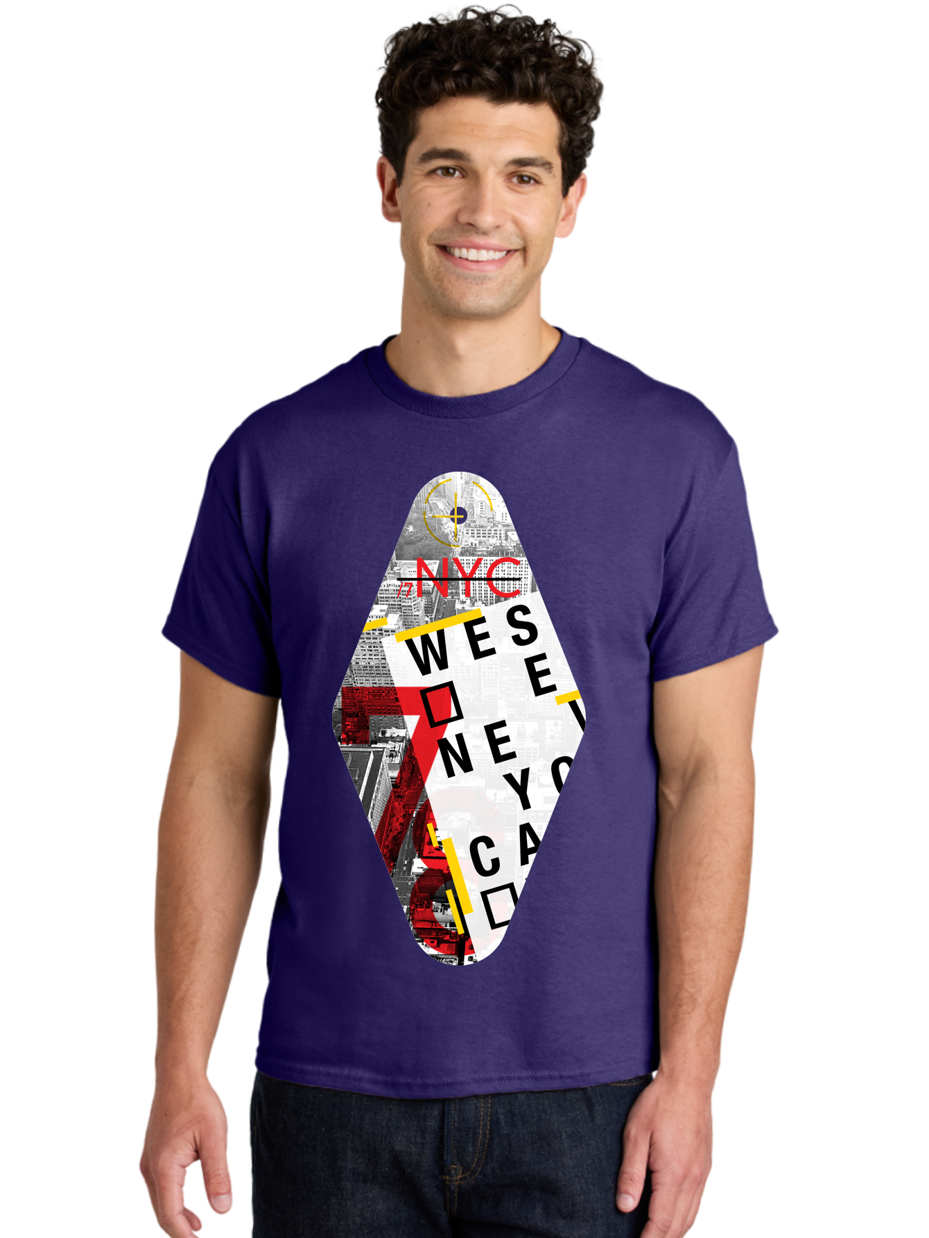 Nyc-West-New-York Men'S Graphic Tee, 100% Cotton, Comfortable Casual Summer Wear, Machine Washable, New York City, Cityscape, Urban Landscape, Abstract Art, Collage, Typography, Modern Design, City Views, Nyc Landmarks, Wesee Concept Aab646