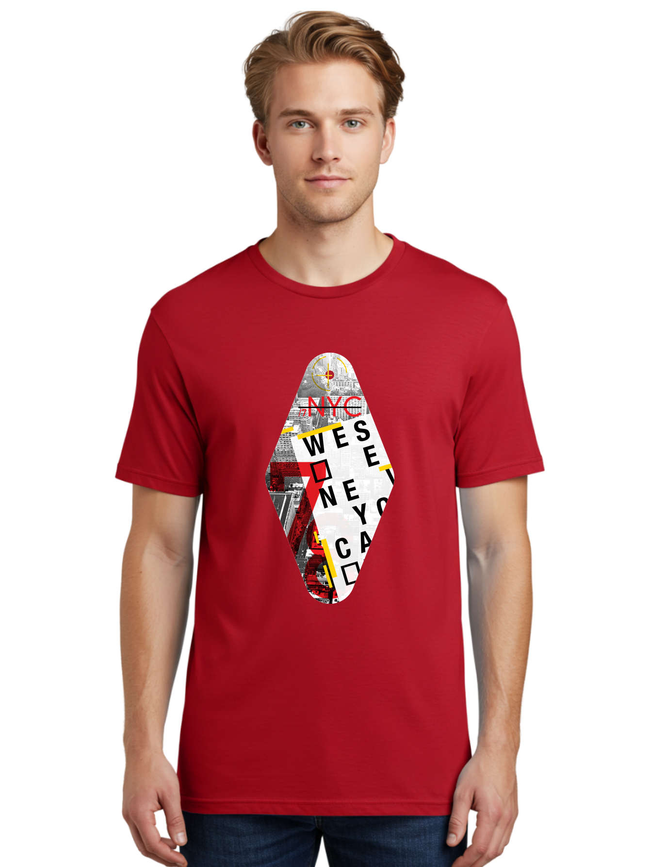 Nyc-West-New-York Men'S Graphic Tee, 100% Cotton, Comfortable Casual Summer Wear, Machine Washable, New York City, Cityscape, Urban Landscape, Abstract Art, Collage, Typography, Modern Design, City Views, Nyc Landmarks, Wesee Concept Aab646