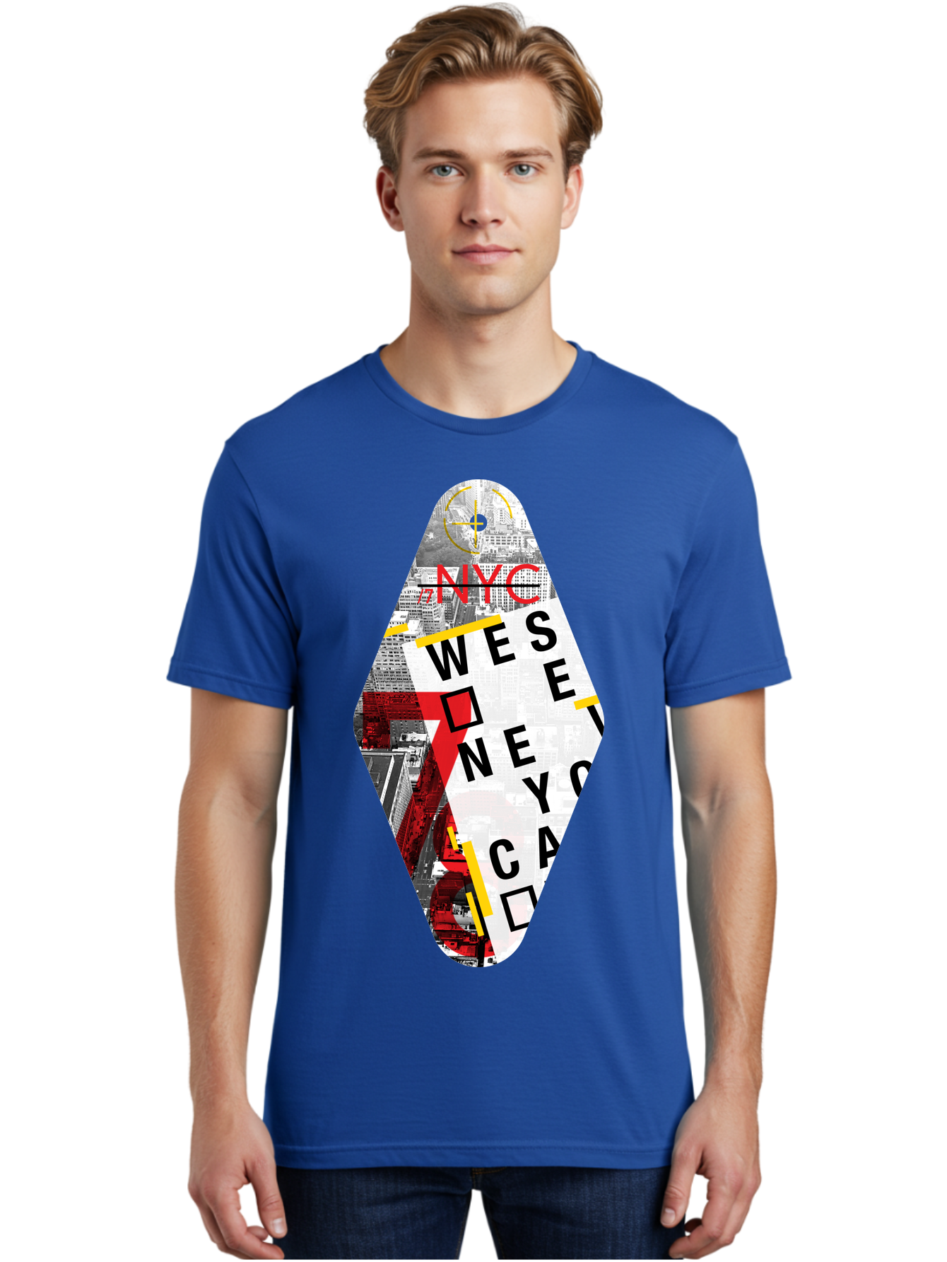Nyc-West-New-York Men'S Graphic Tee, 100% Cotton, Comfortable Casual Summer Wear, Machine Washable, New York City, Cityscape, Urban Landscape, Abstract Art, Collage, Typography, Modern Design, City Views, Nyc Landmarks, Wesee Concept Aab646